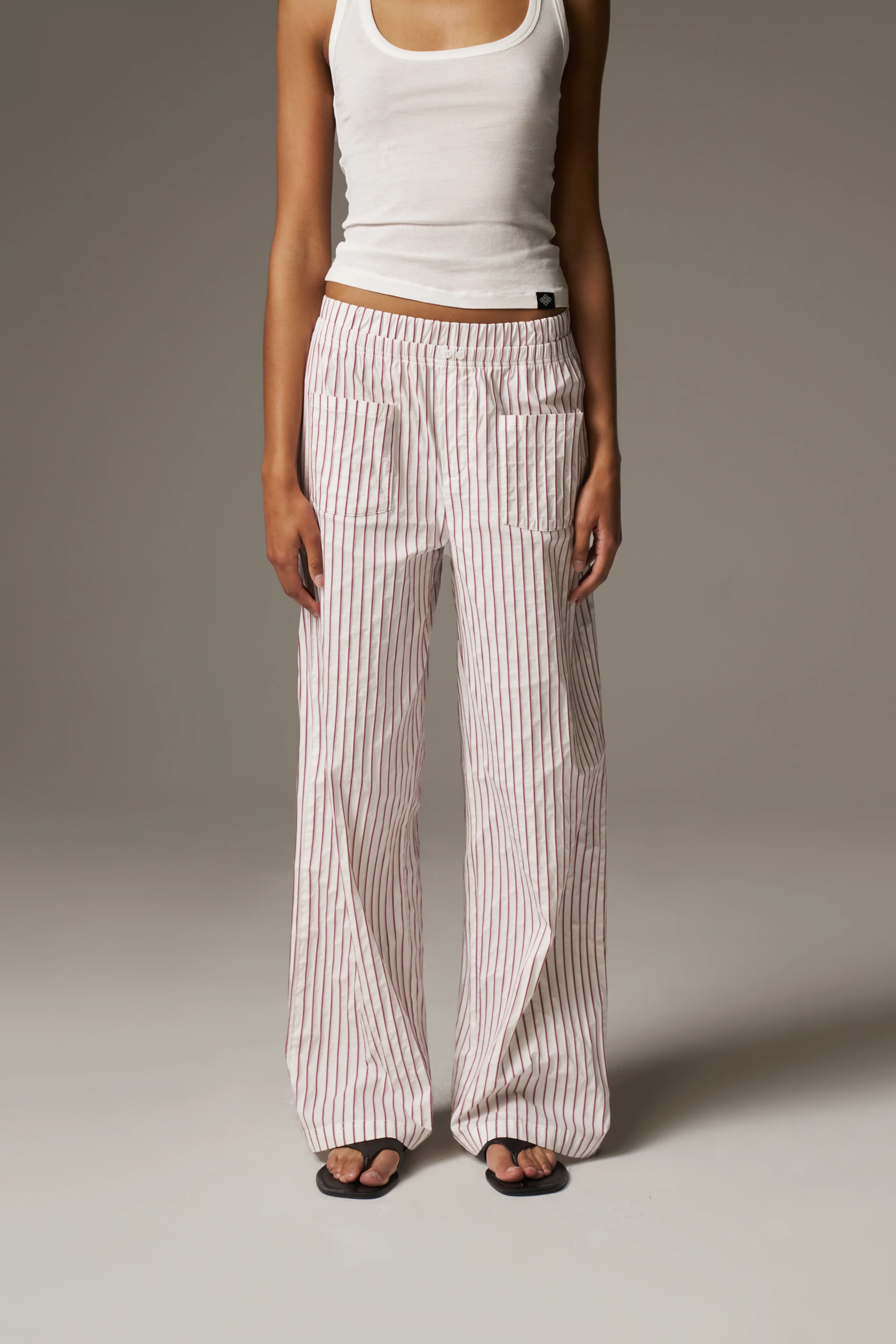 DOUBLE WAISTBAND STRIPE TROUSERS - BURGUNDY