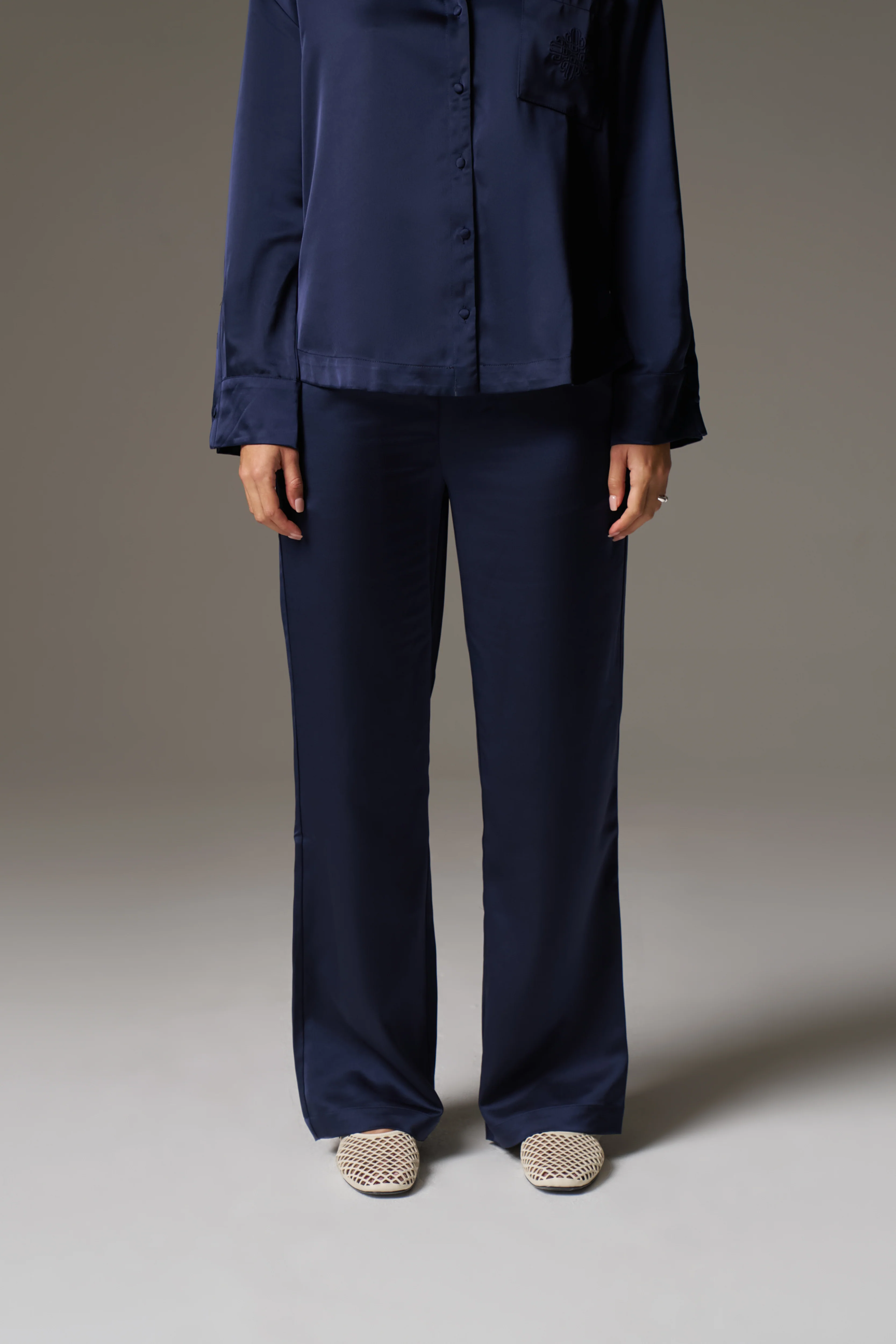 SATIN EMBLEM TROUSERS - NAVY