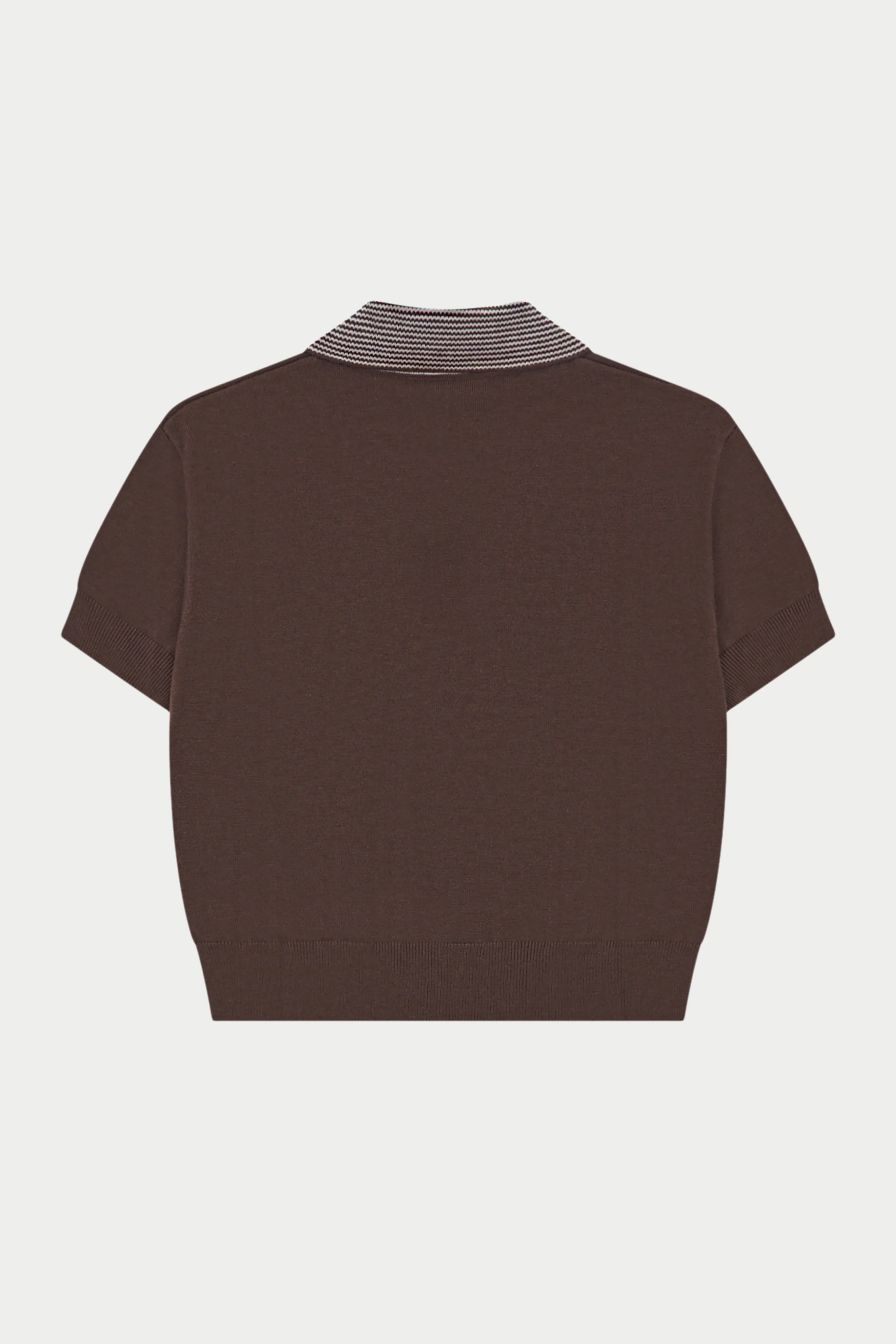 KNITTED COLLAR POLO TOP - BROWN