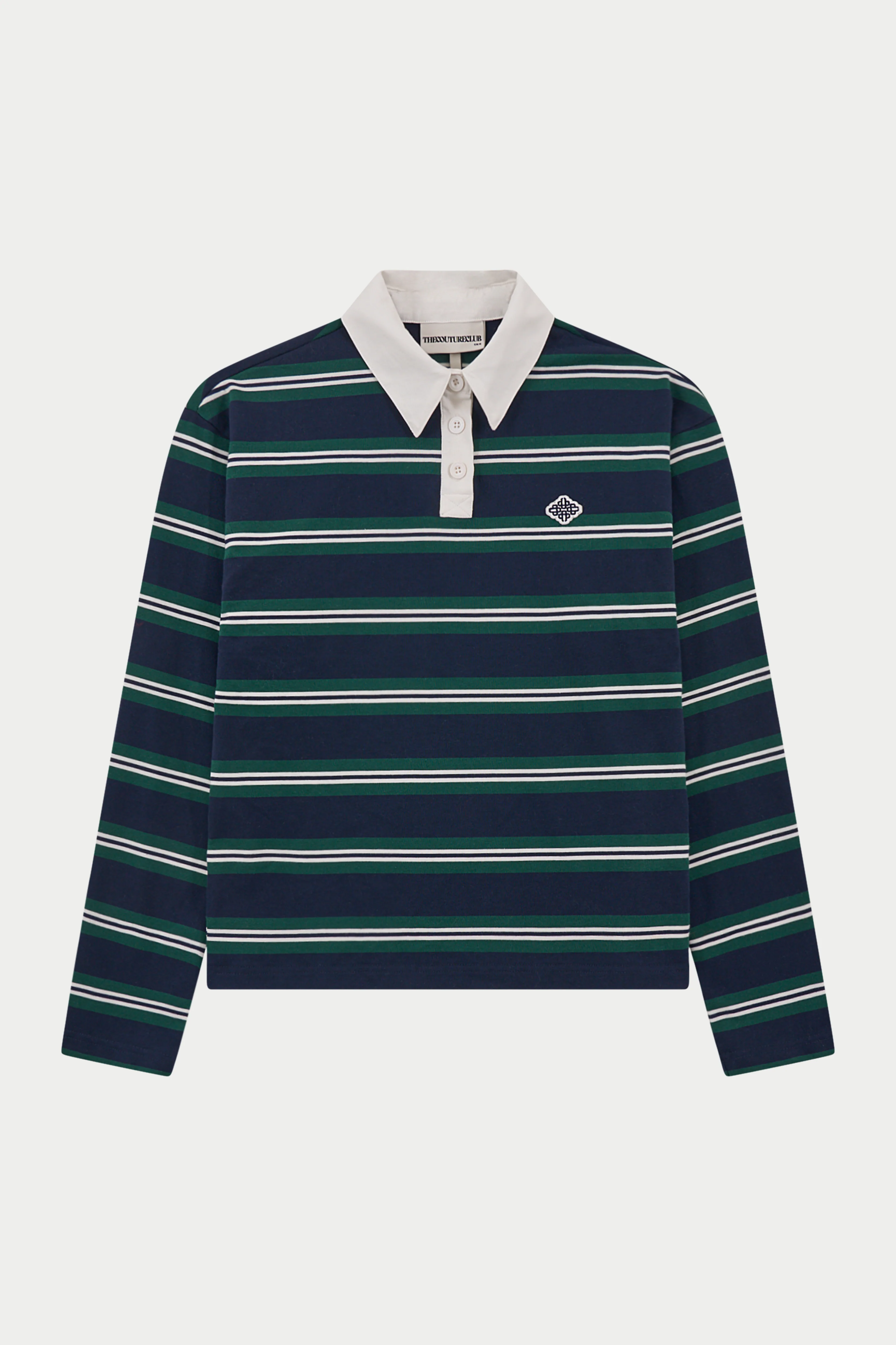 STRIPED LONG SLEEVE POLO TEE - NAVY