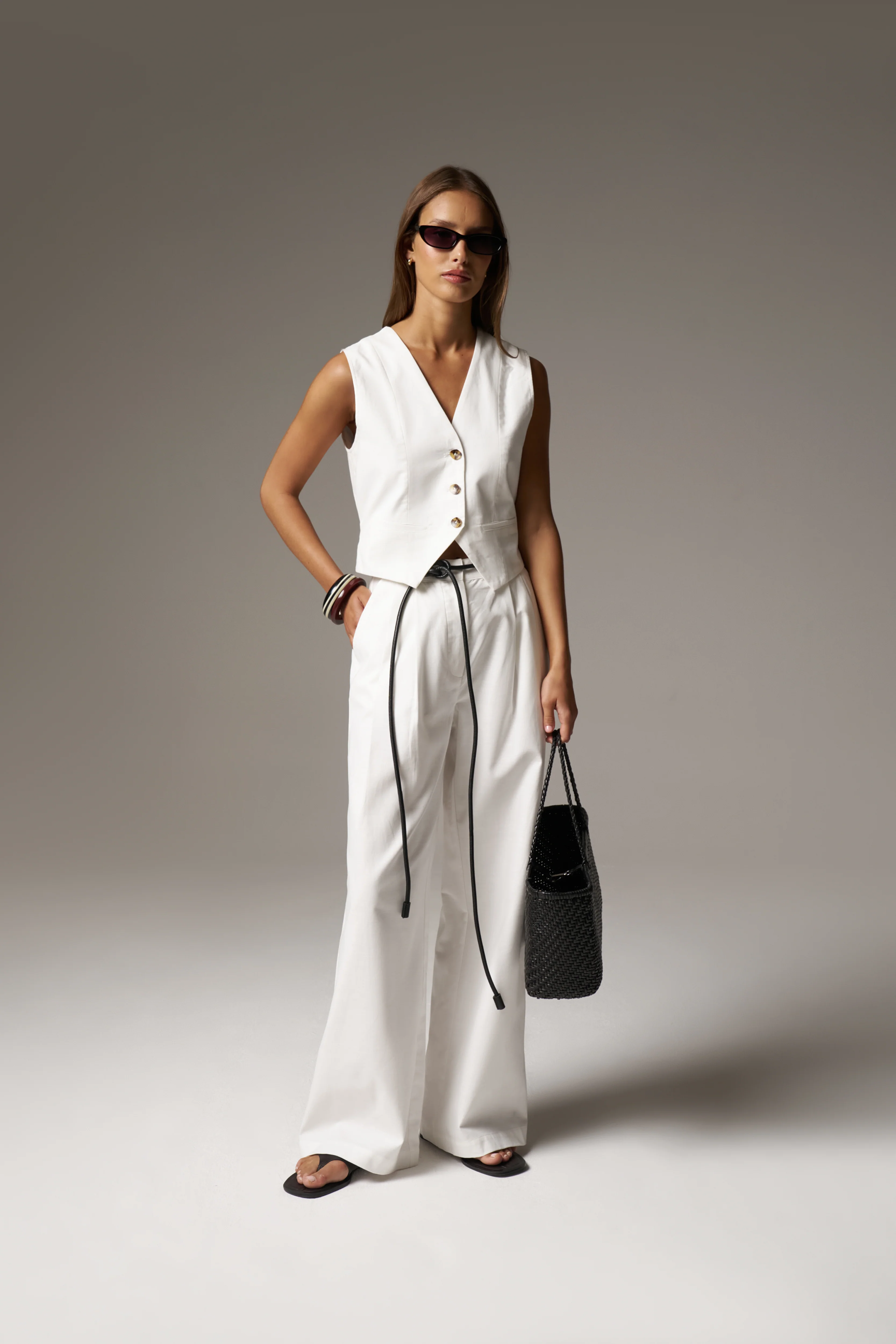 LINEN BLEND WAISTCOAT - WHITE