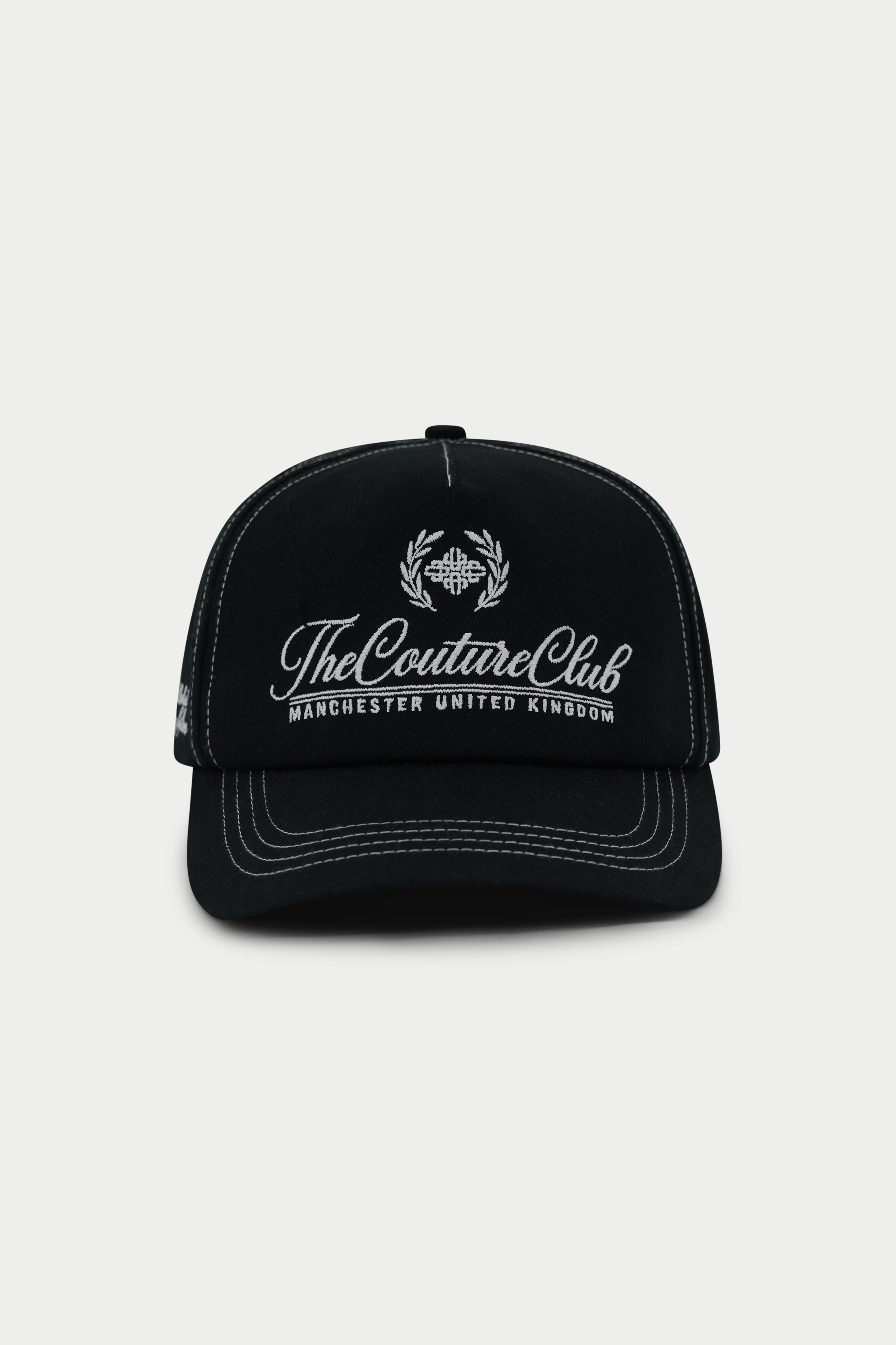 CONTRAST STITCH LAUREL EMBROIDERY CAP - BLACK