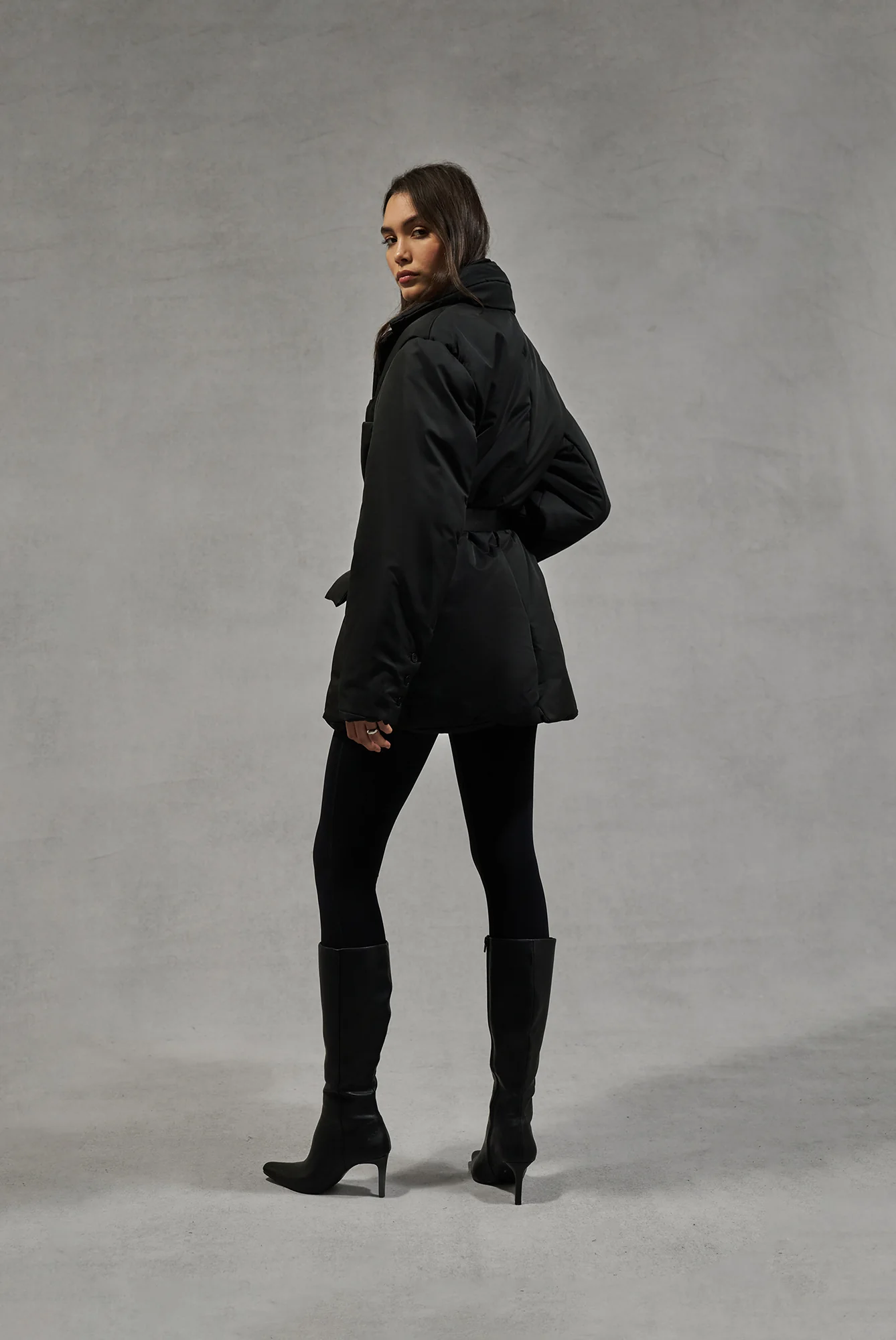 NYLON PADDED BLAZER COAT - BLACK