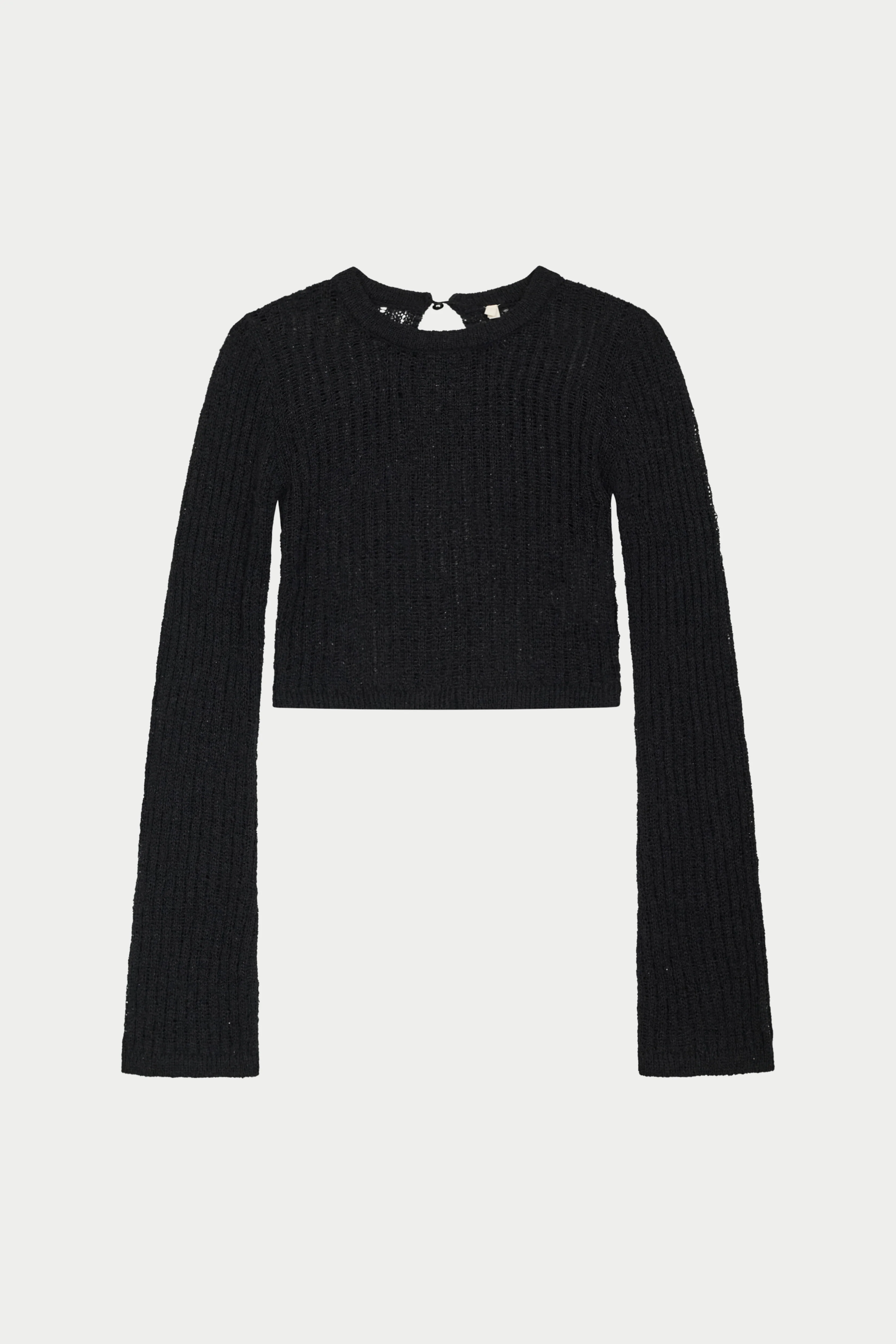 LADDER KNIT LONG SLEEVE TOP - BLACK