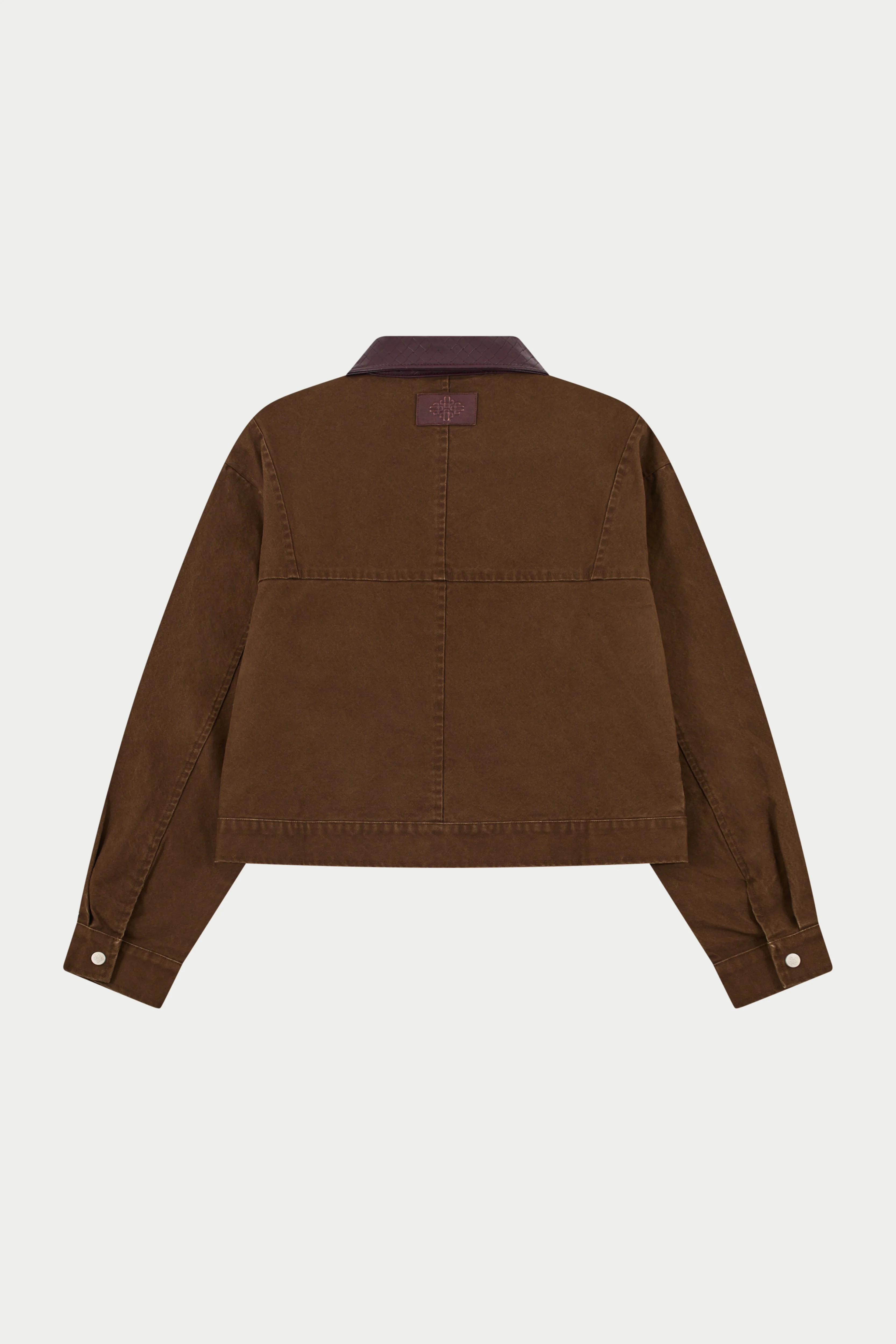 WASHED CONTRAST COLLAR TRUCKER JACKET - CHOCOLATE