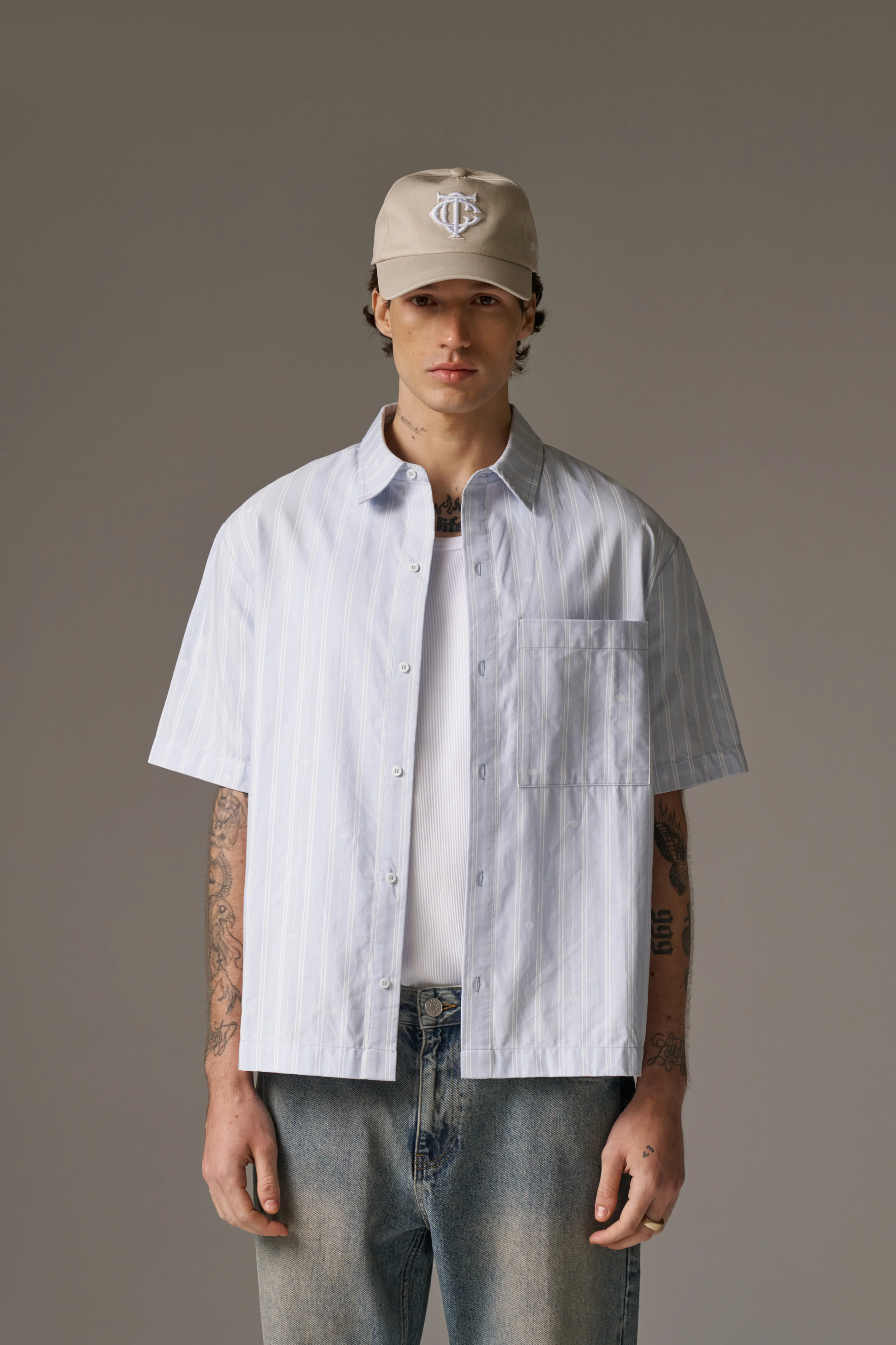 EMBLEM STRIPE SHIRT - BLUE