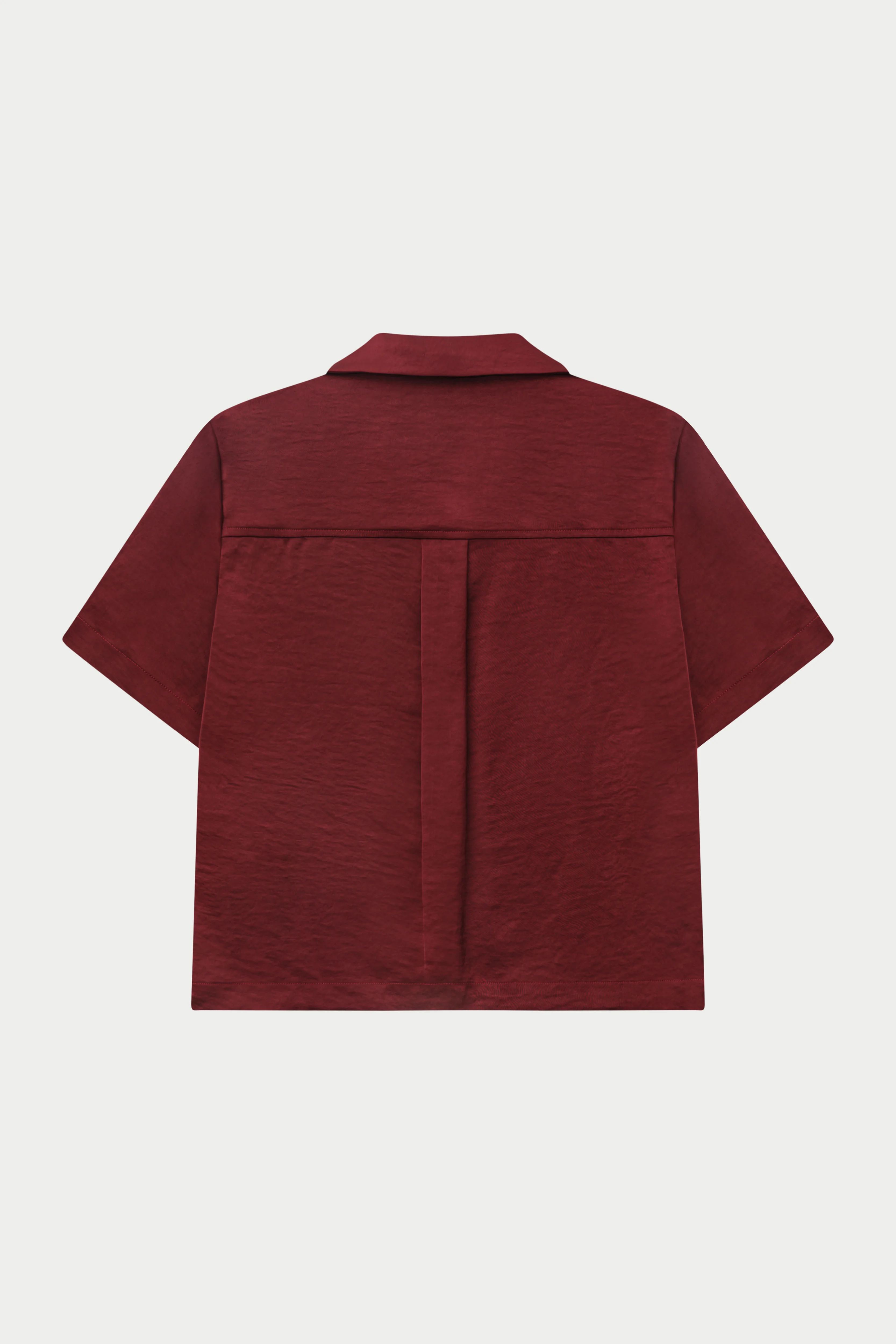SATIN SHORT SLEEVE EMBLEM SHIRT - BURGUNDY