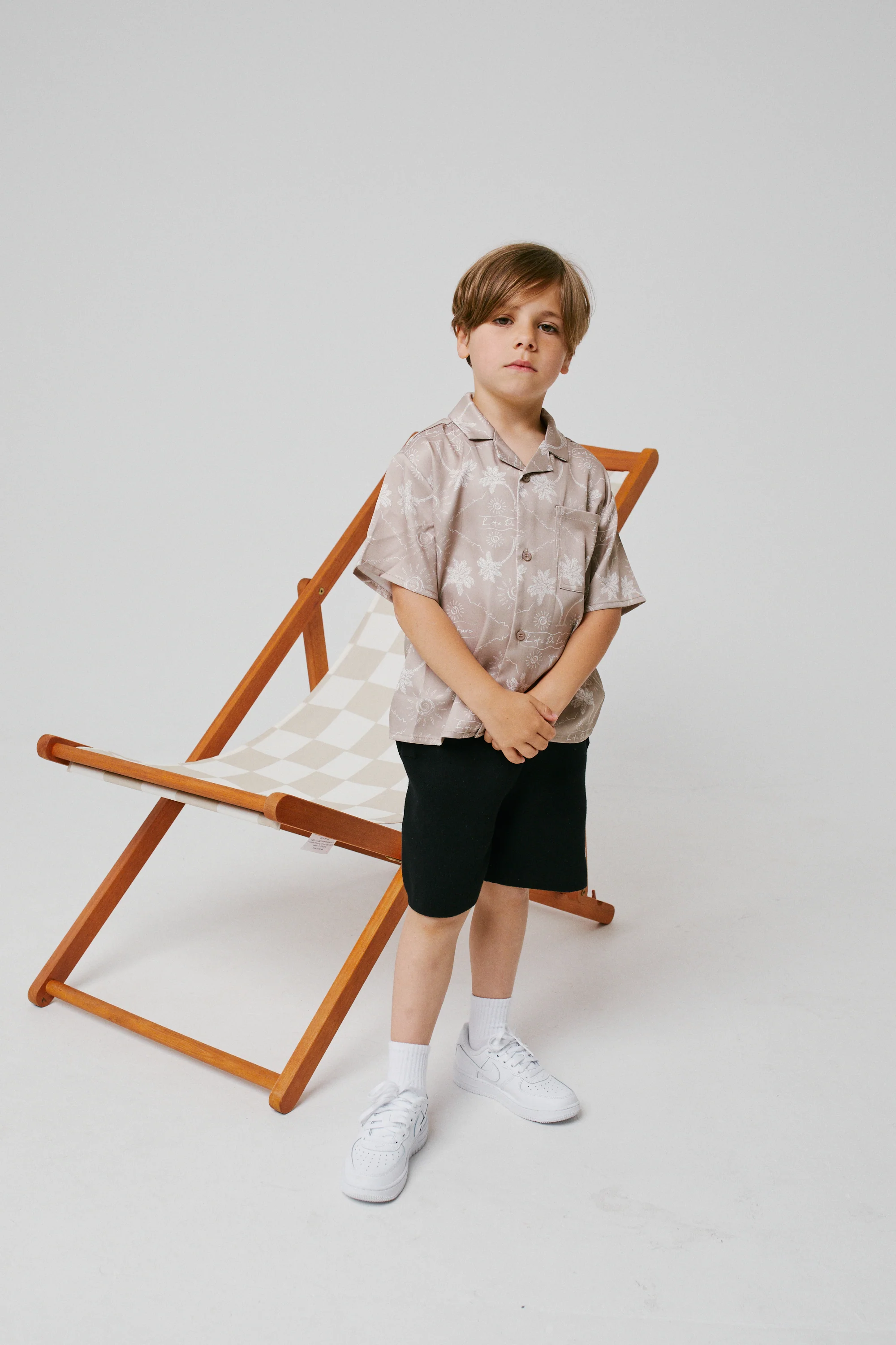 KIDS PALM PRINT SHIRT - BEIGE