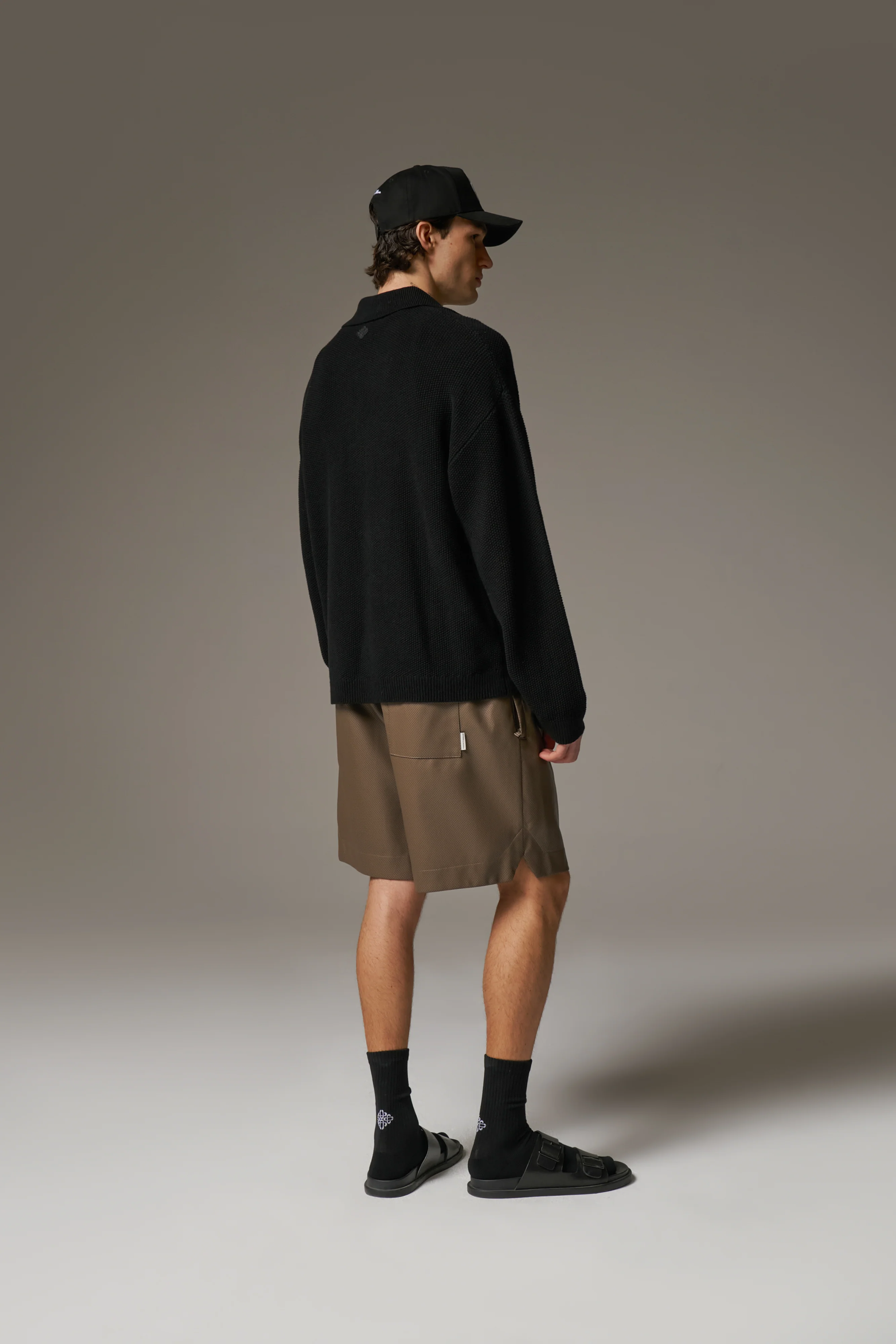 CROCHET KNITTED EMBLEM POCKET SHIRT - BLACK