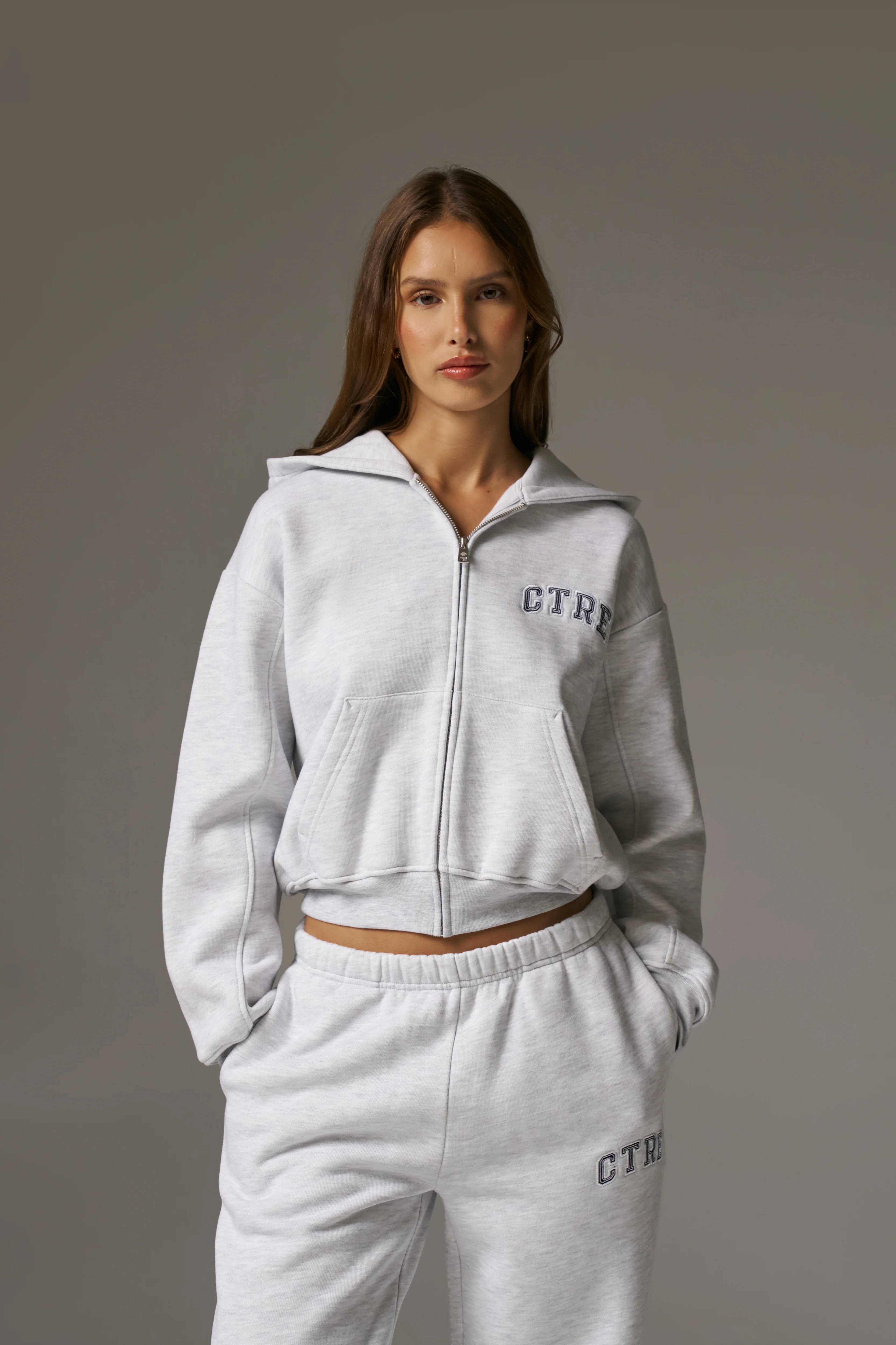 CTRE ZIP THROUGH RELAXED HOODIE - GREY MARL