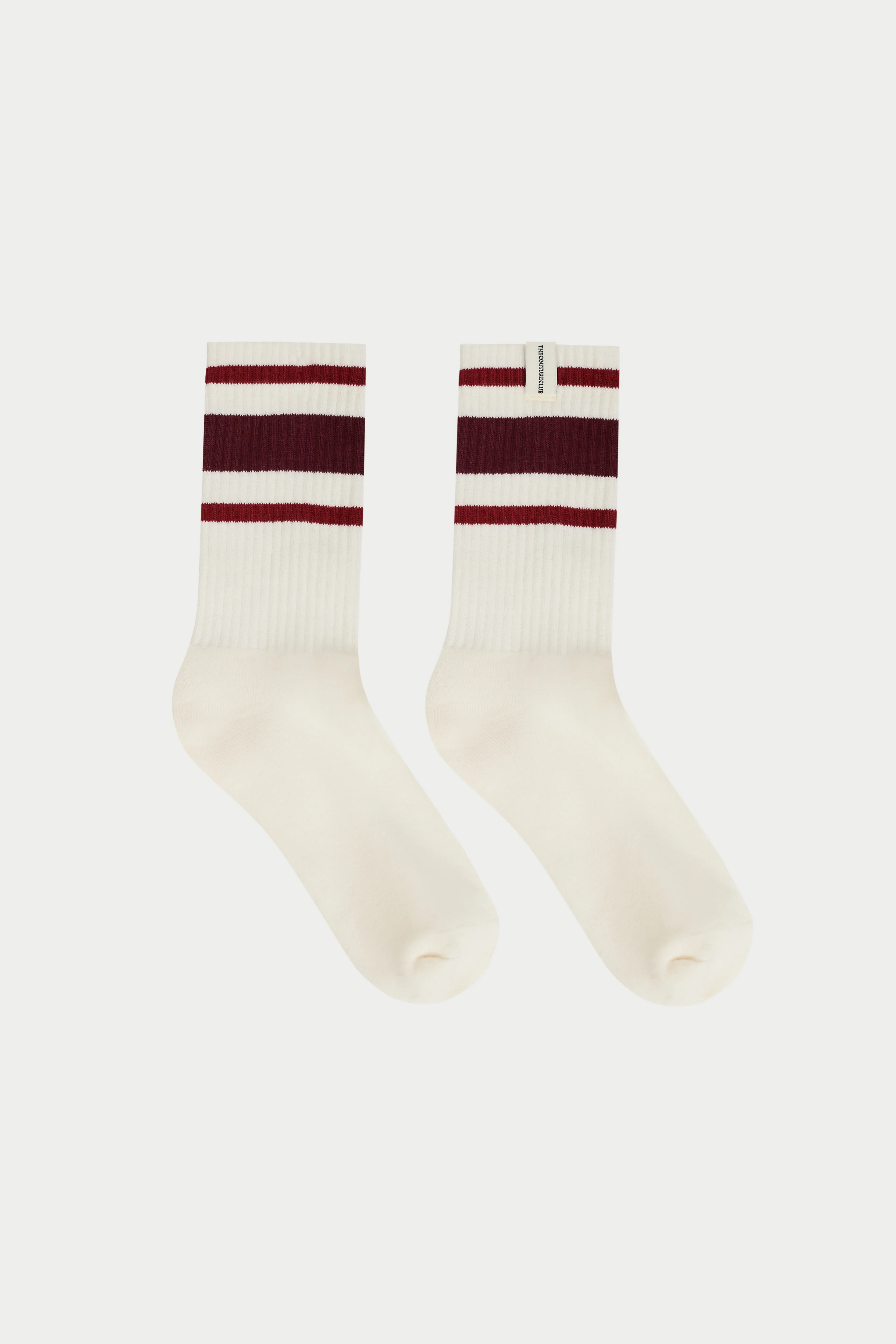STRIPED BRANDED LABEL SOCK - BURGUNDY