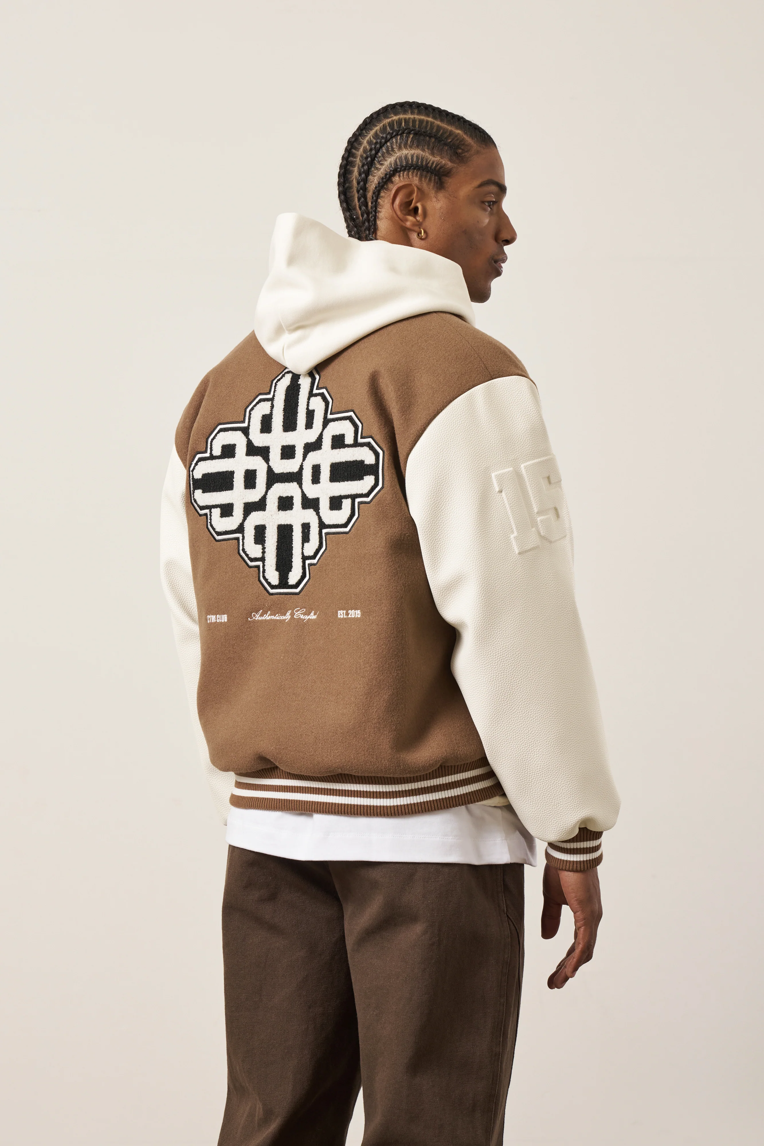 EMBLEM CHENILLE VARSITY JACKET - BROWN