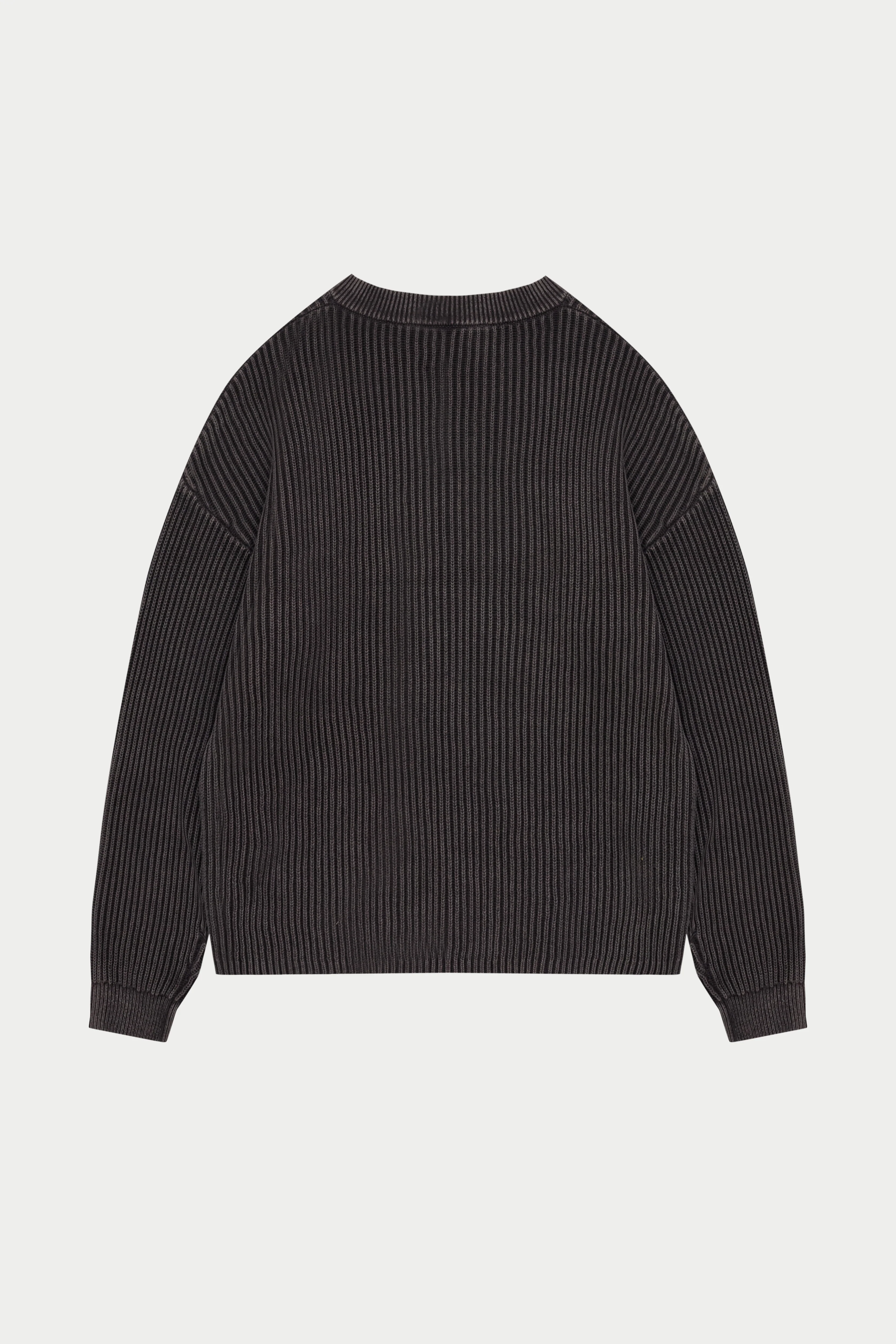HEAVY WASHED RIBBED KNIT CREW - BROWN