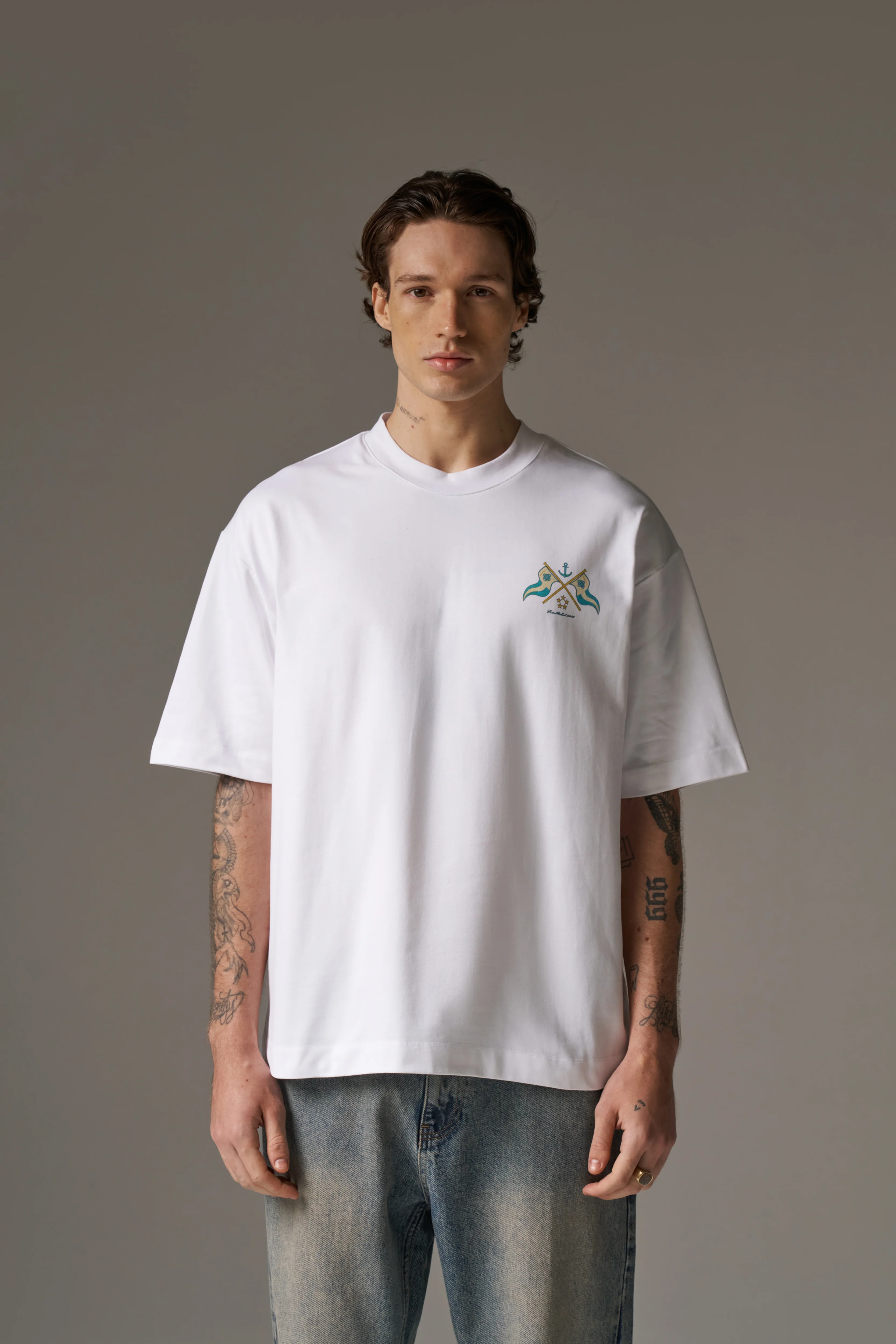WATERCOLOUR YACHT CLUB PRINTED T-SHIRT - WHITE