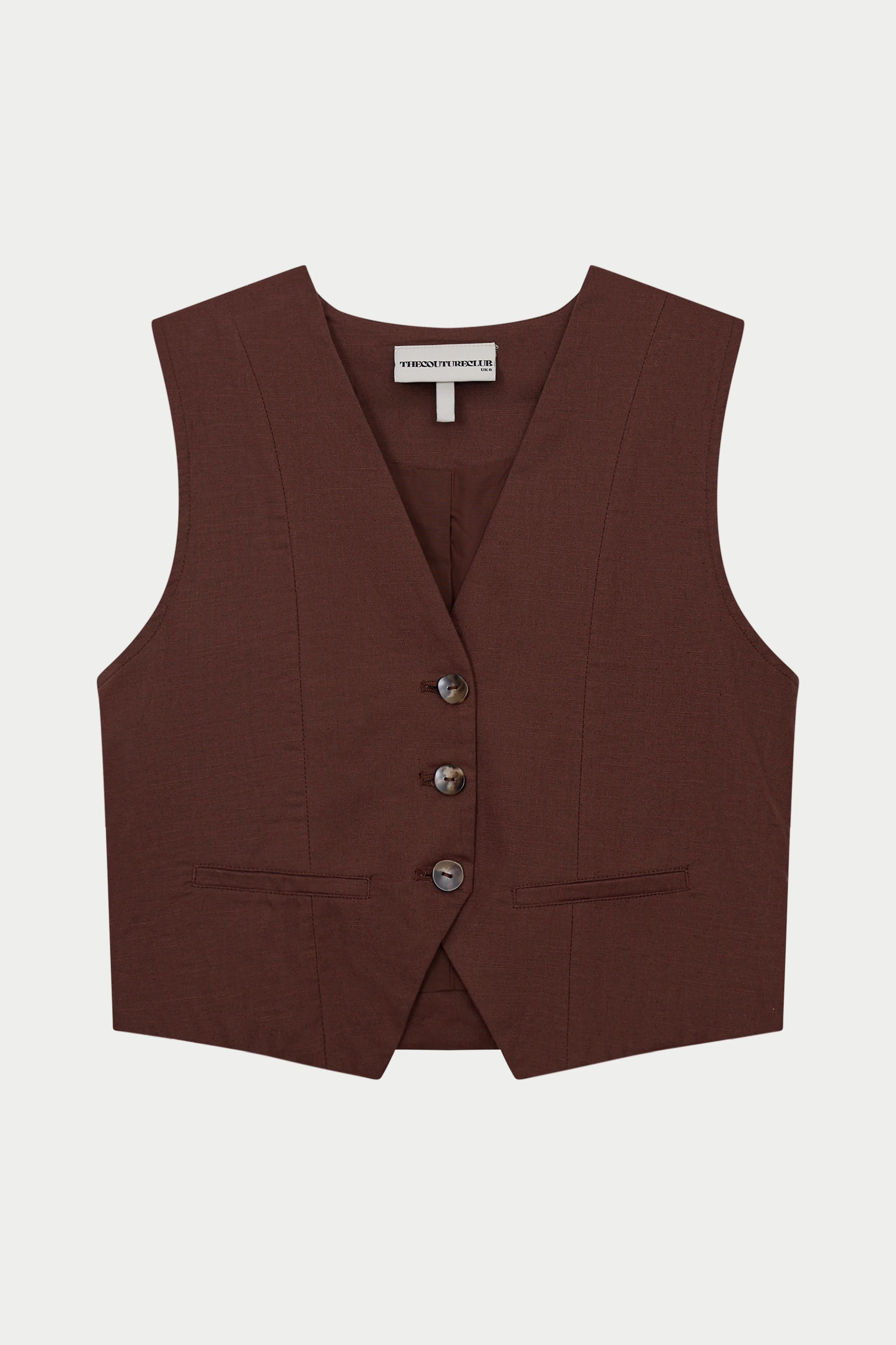 LINEN BLEND WAISTCOAT - CHOCOLATE