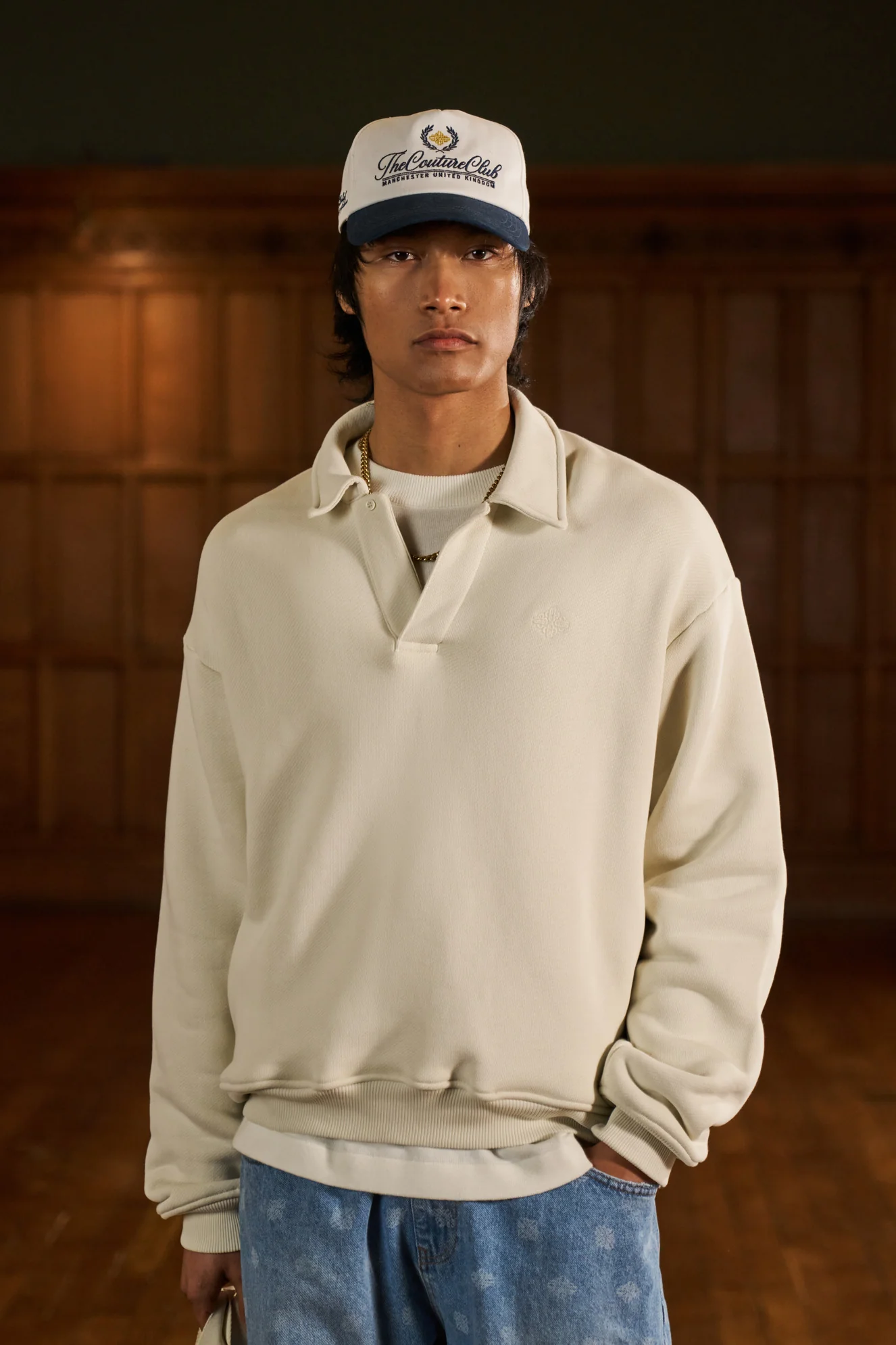 LAUNDERED CLASSICS POLO SWEATSHIRT - ECRU