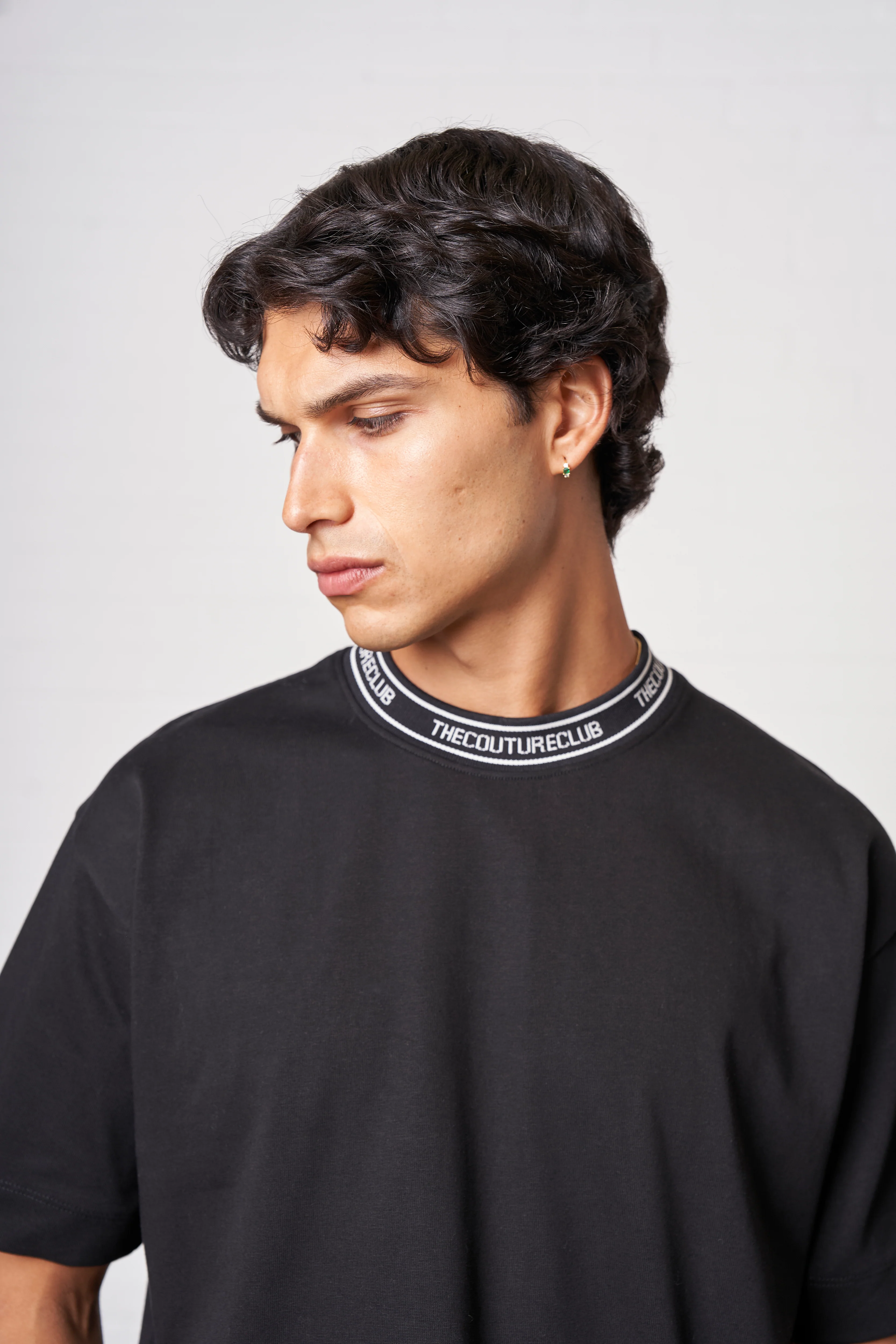 JACQUARD COLLAR T-SHIRT - BLACK