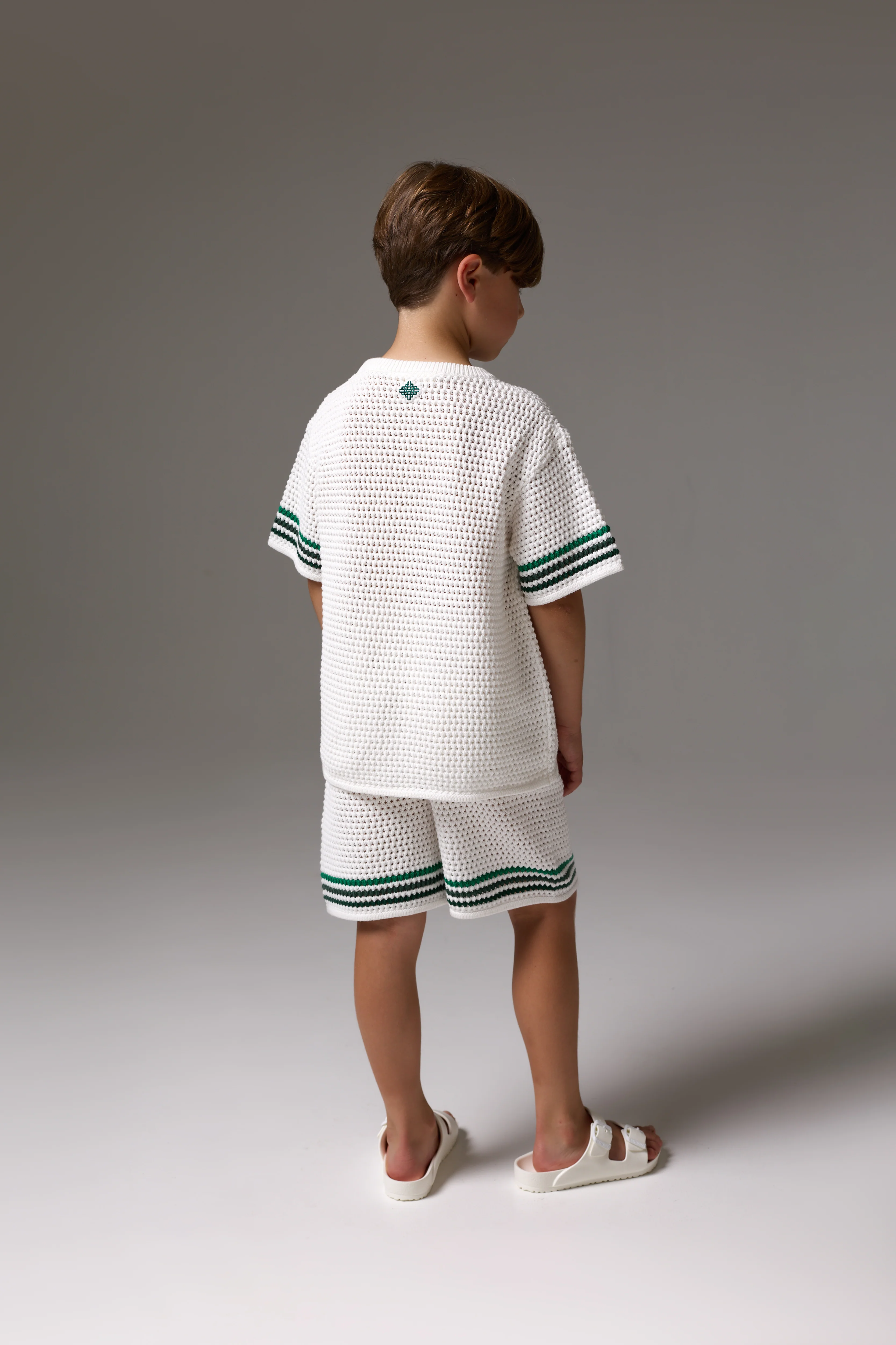 JUNIOR STRIPE CROCHET KNIT SHORTS - WHITE