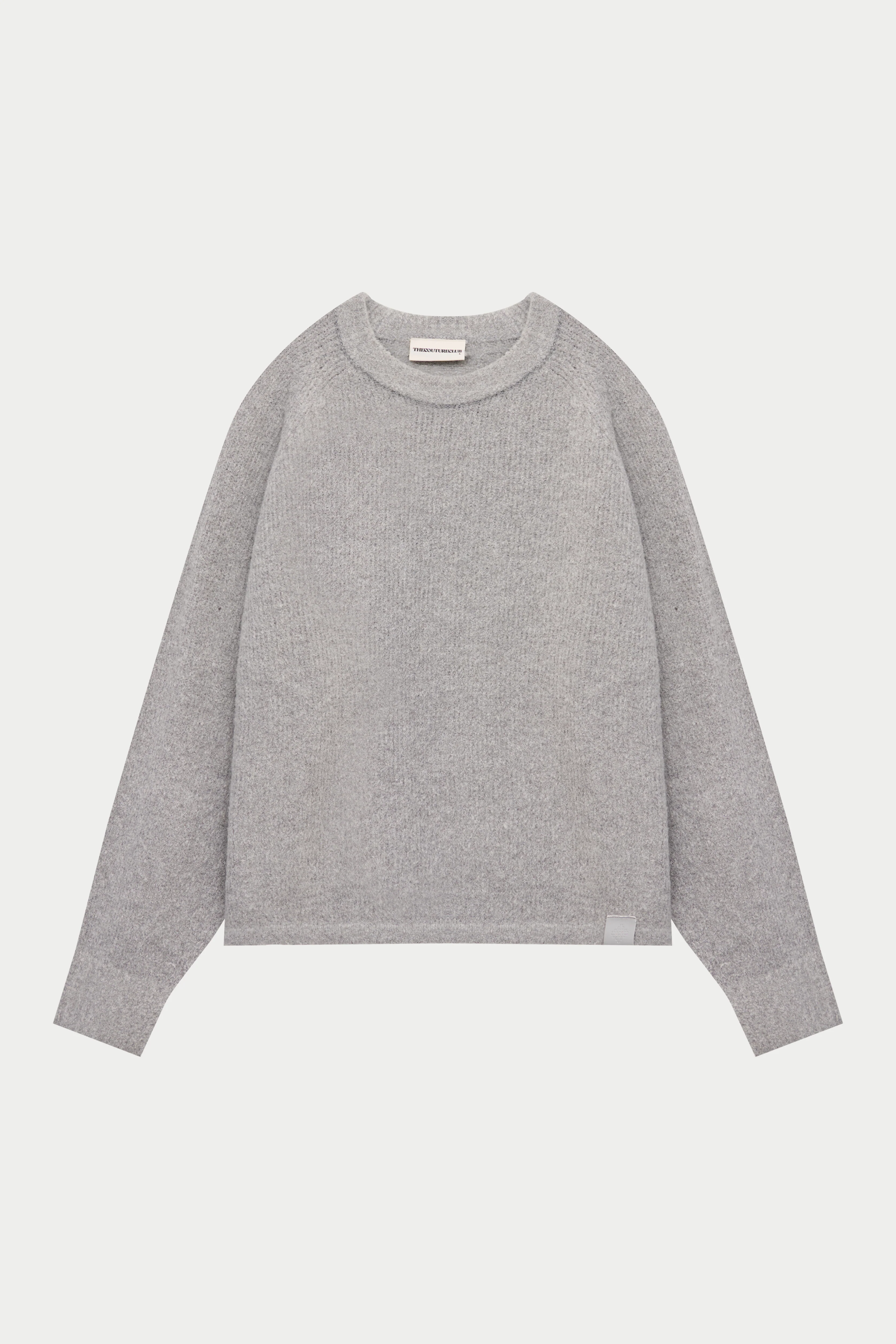 BOUCLE KNIT RAGLAN CREW - GREY MARL