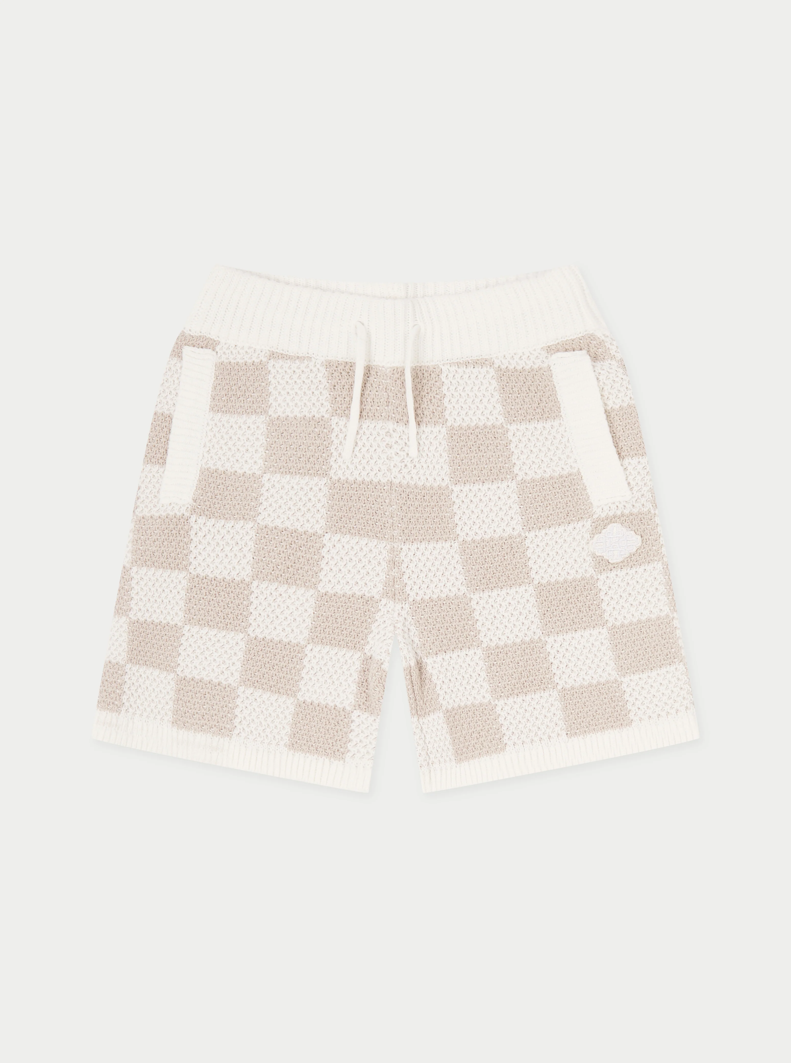 KIDS KNITTED CHECKERBOARD SHORTS - OFF WHITE