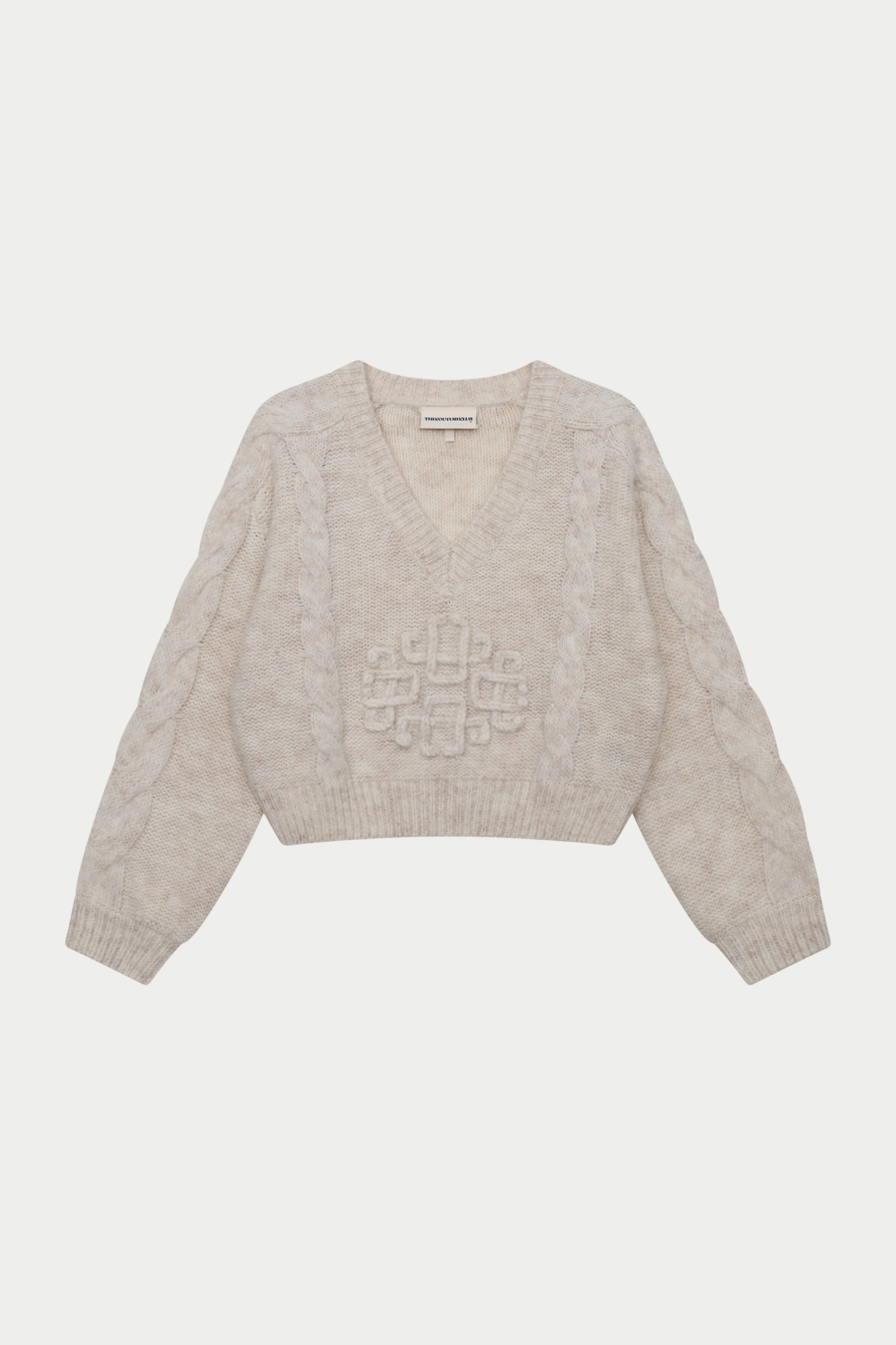 EMBLEM KNITTED V NECK JUMPER - BEIGE