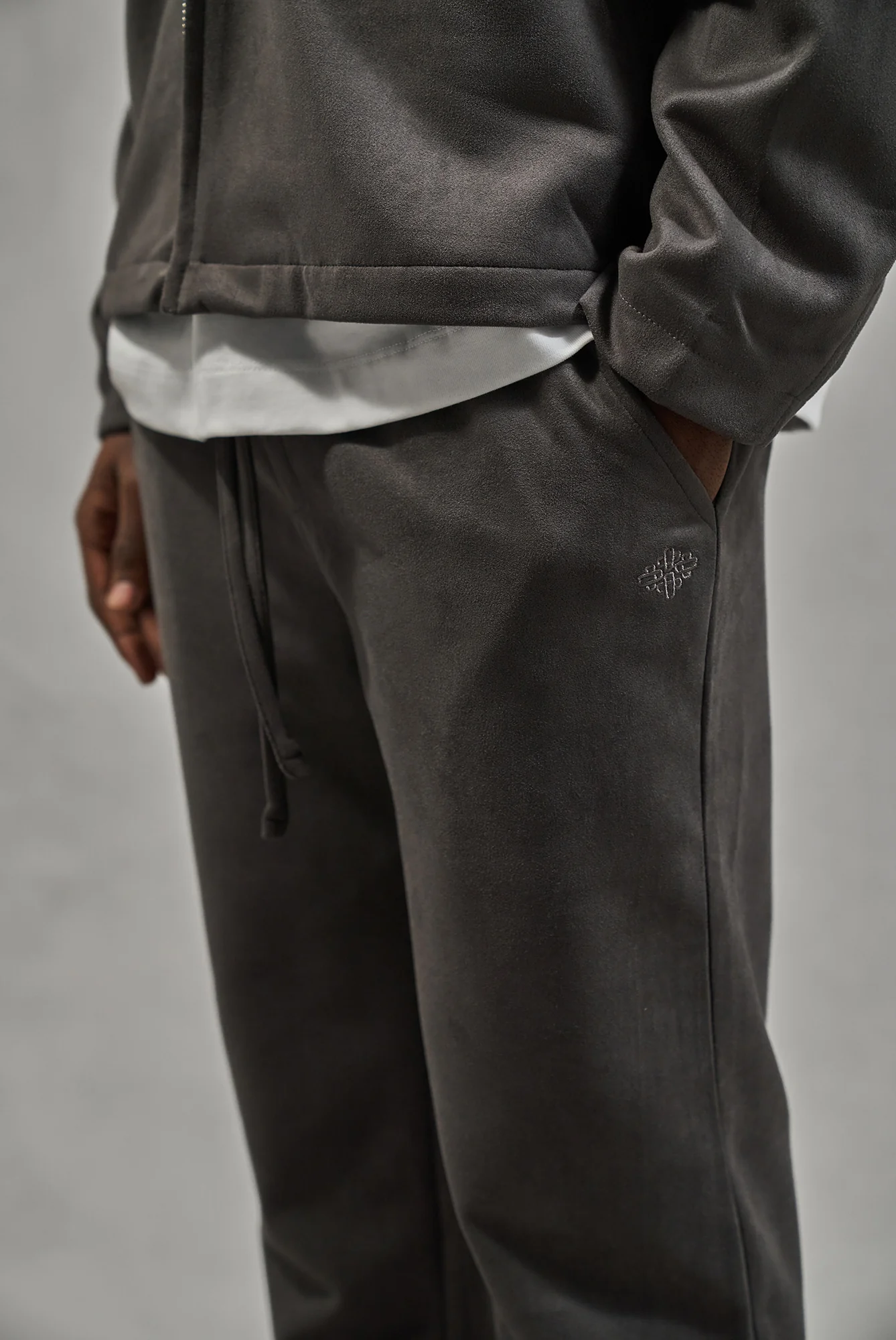 FAUX SUEDE STRAIGHT LEG PANTS - CHARCOAL