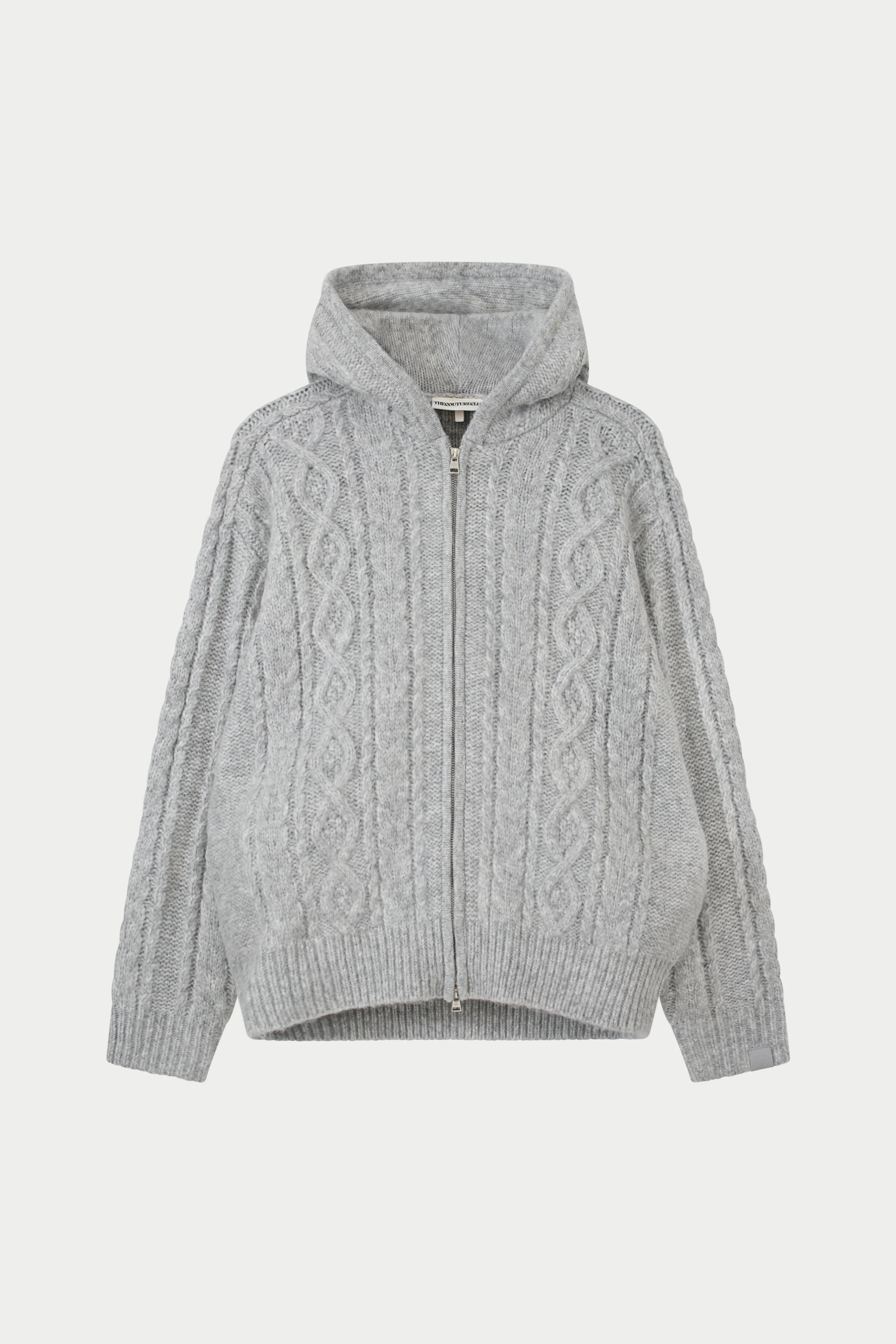 CABLE KNIT ZIP THROUGH HOODIE - GREY