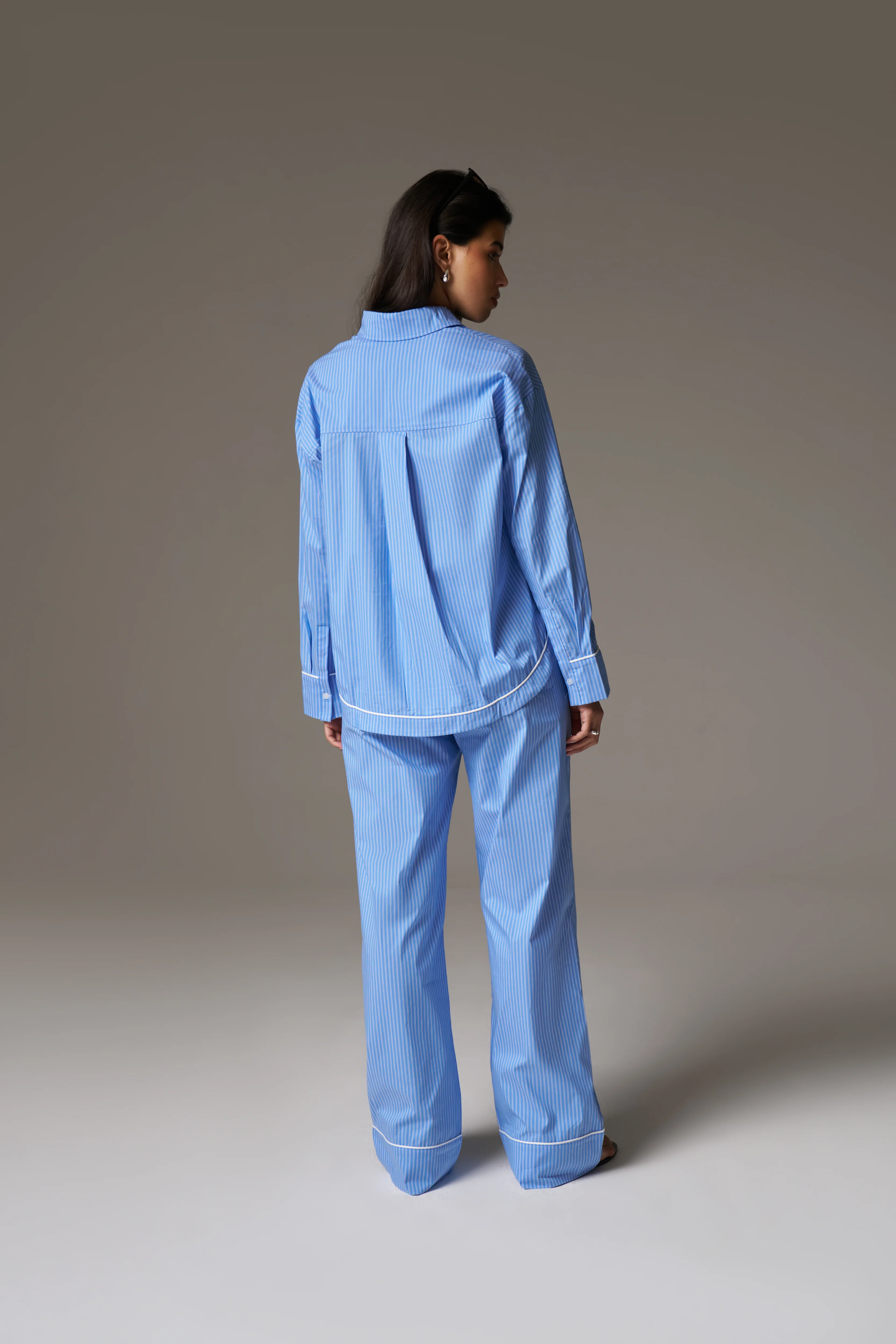 STRIPE PIPED EMBLEM TROUSERS - BLUE