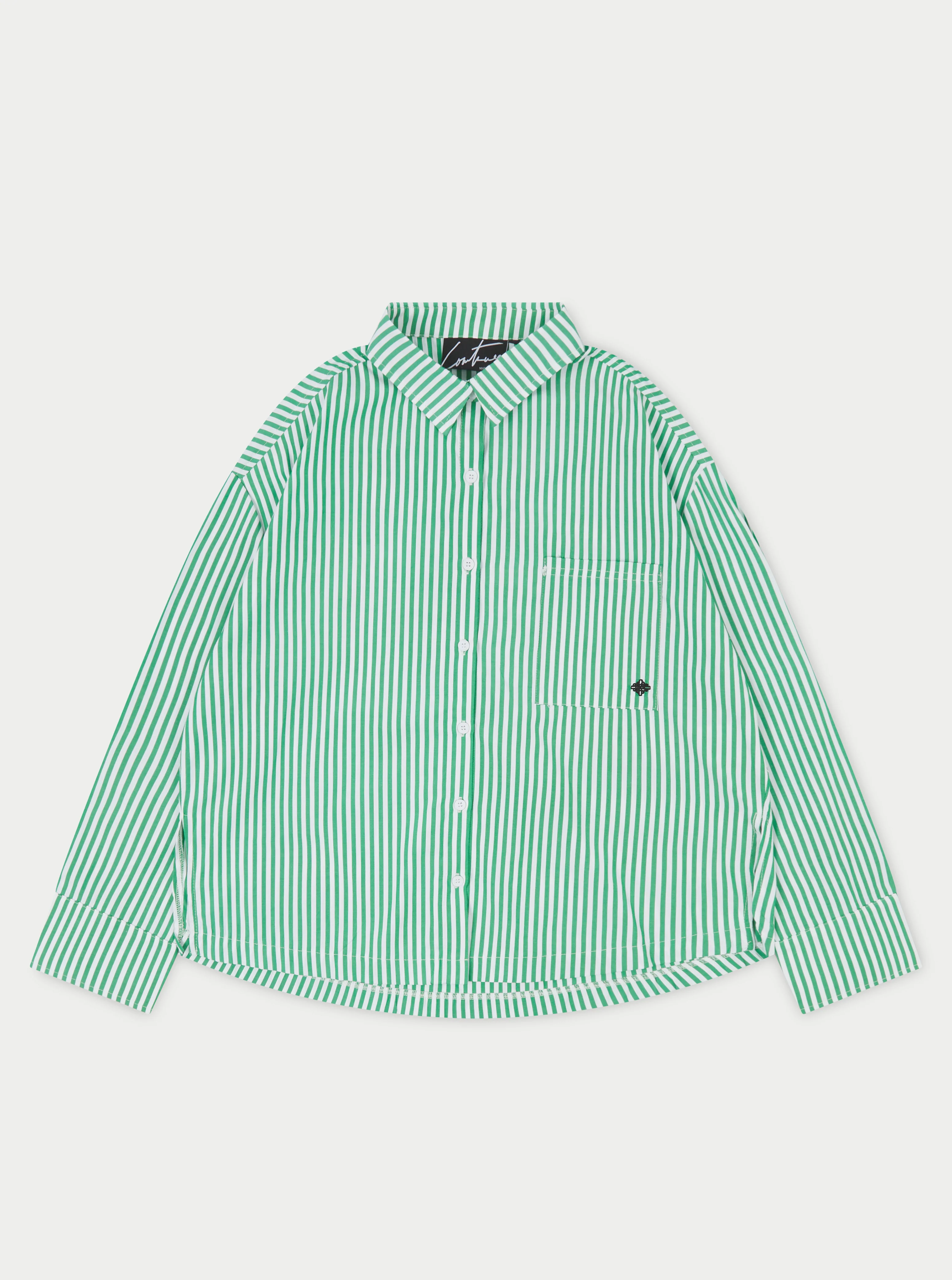 EMBLEM STRIPE OVERSIZED SHIRT - GREEN