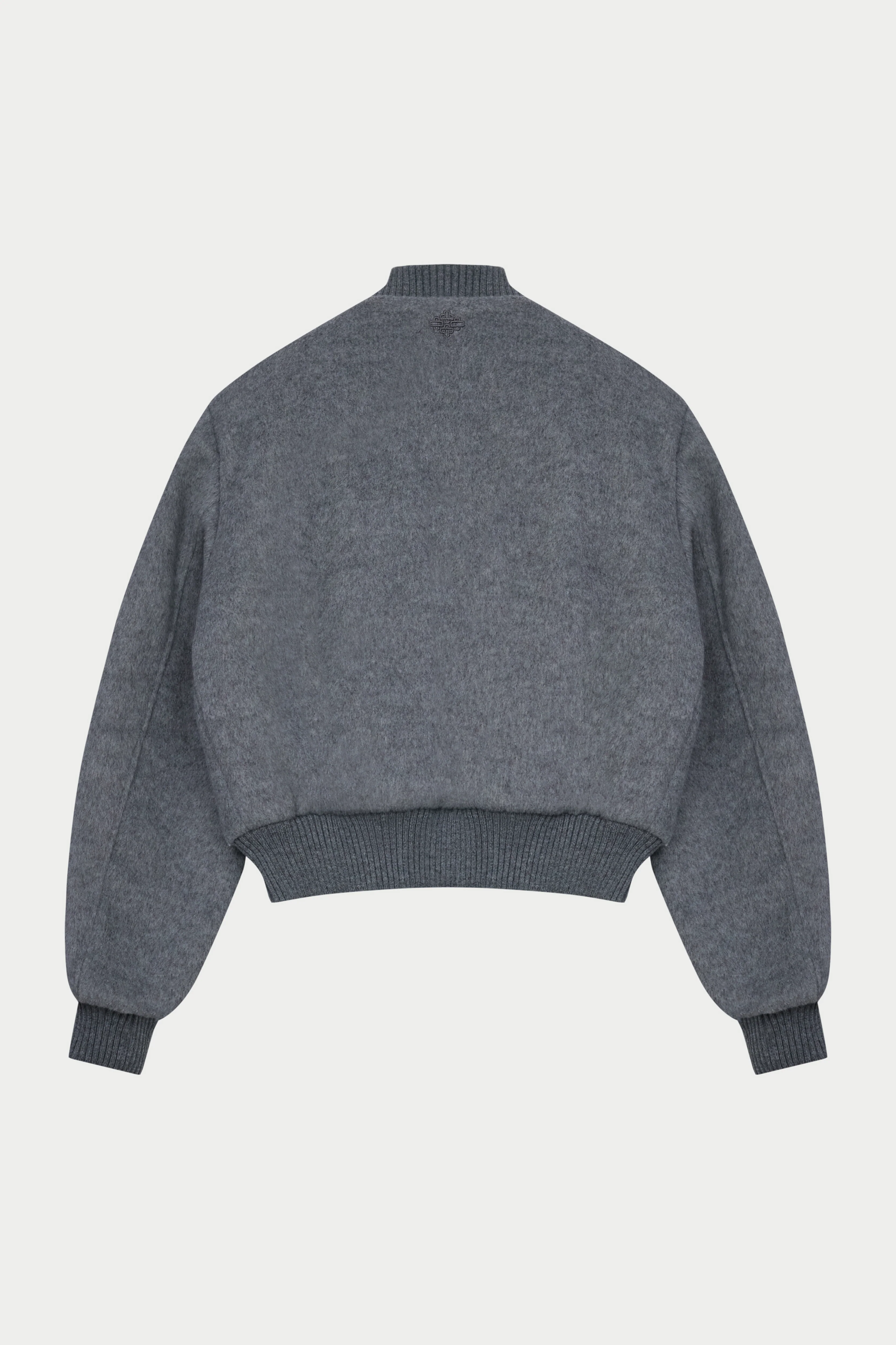 SHOULDER PADDED WOOL BLEND BOMBER JACKET - GREY MARL