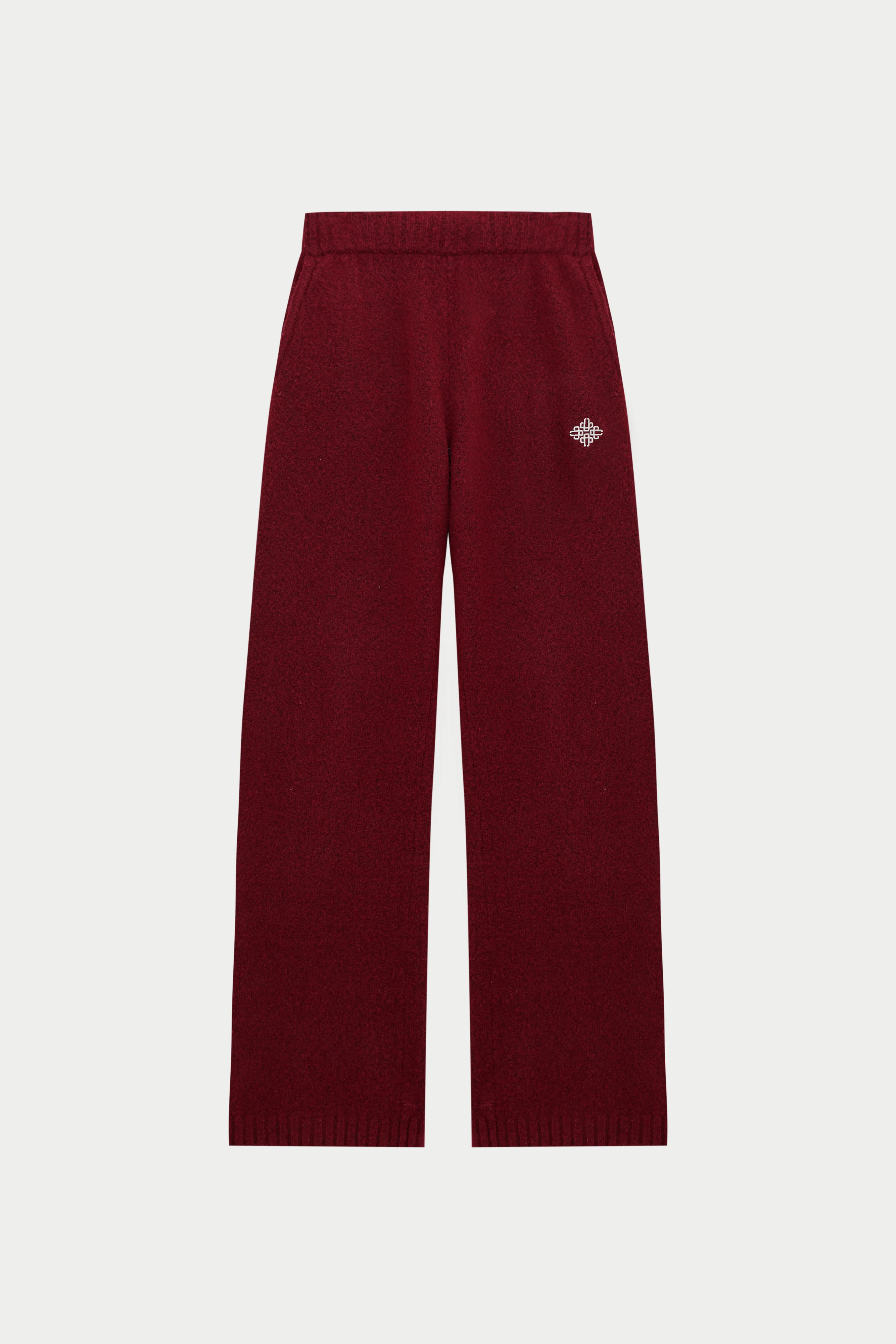 FLUFFY KNIT EMBLEM EMBROIDERED JOGGER - BURGUNDY