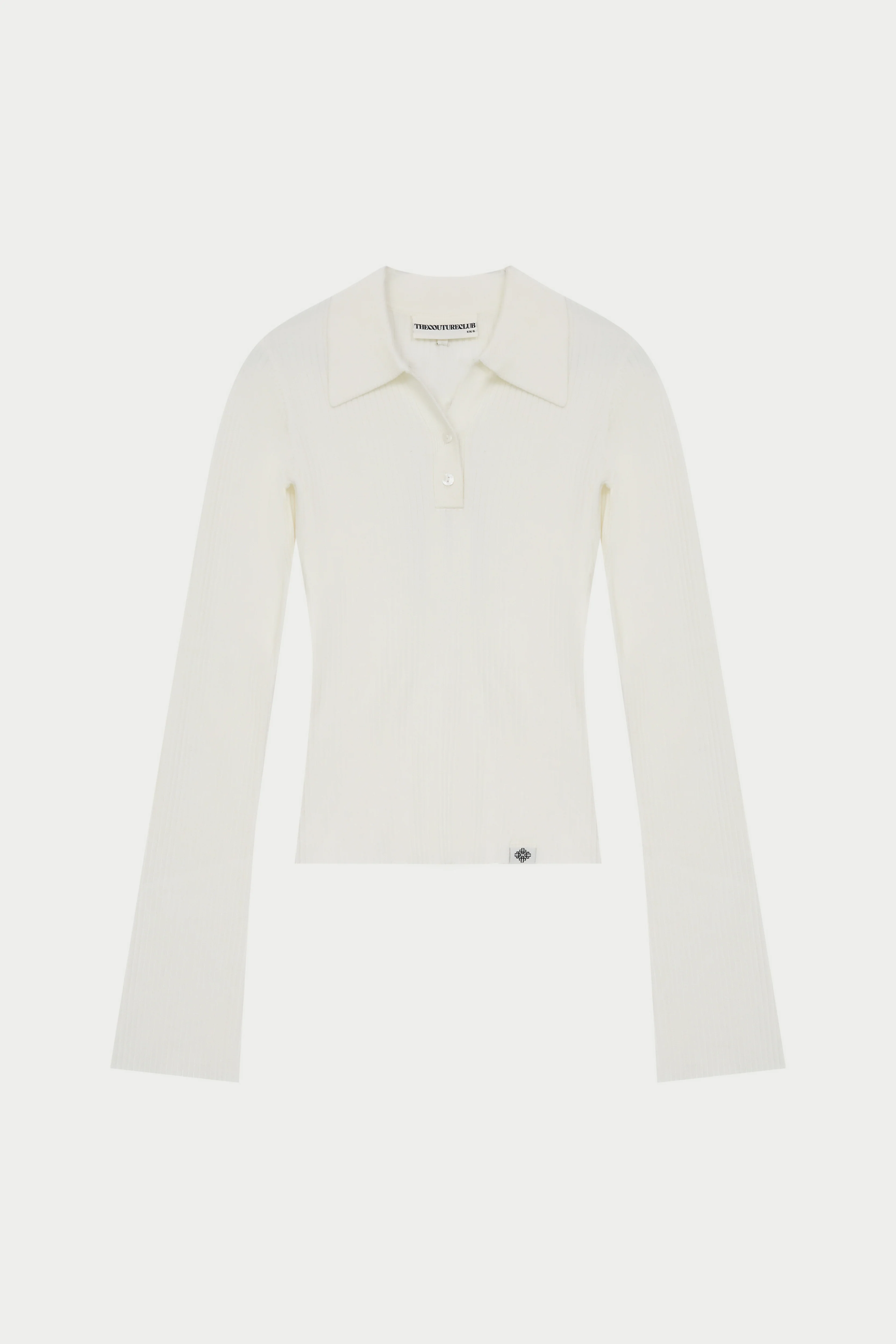 KNITTED RIBBED BUTTON THROUGH TOP - OFF WHITE