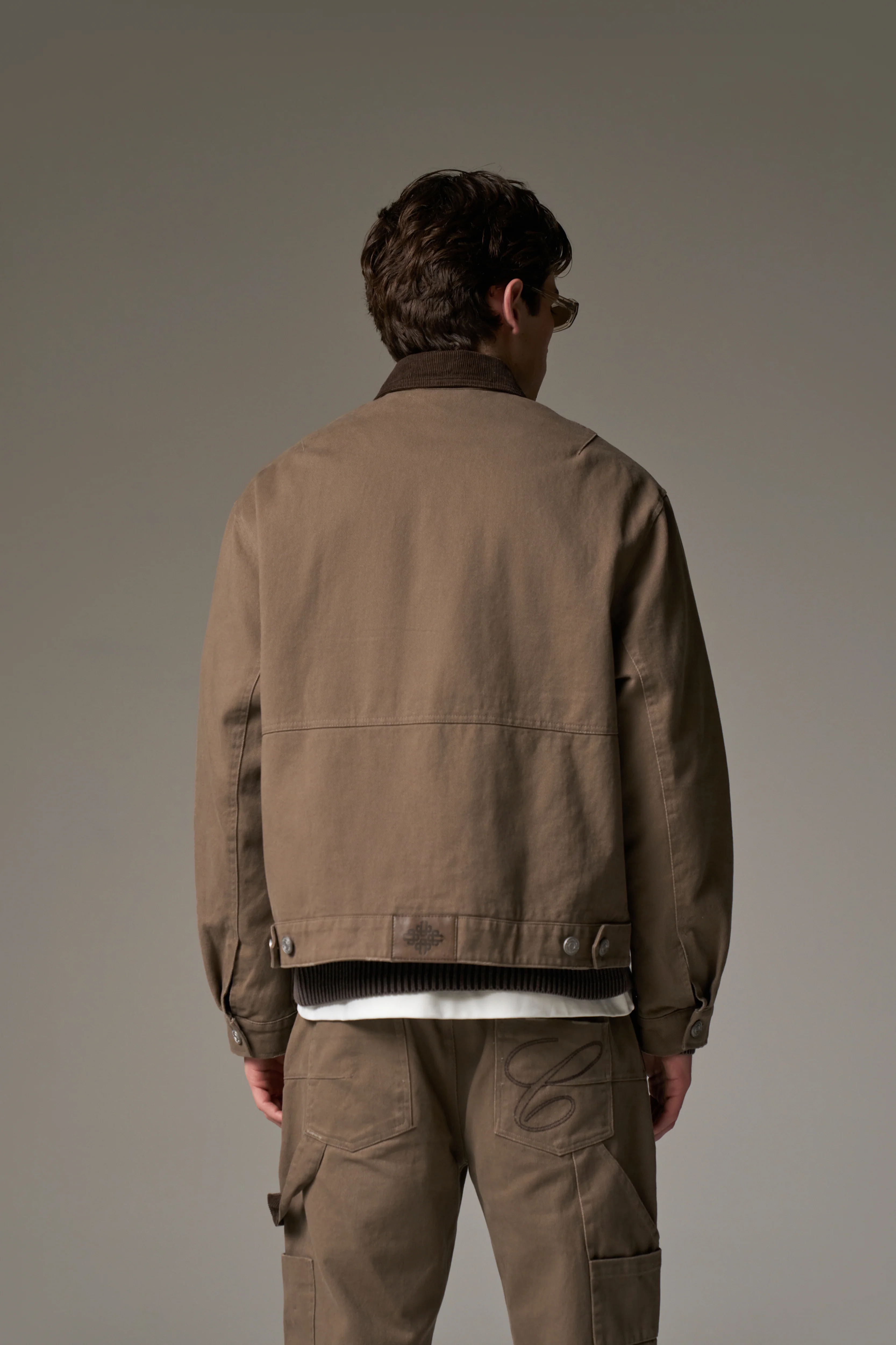 TWILL CONTRAST COLLAR JACKET - WASHED BROWN