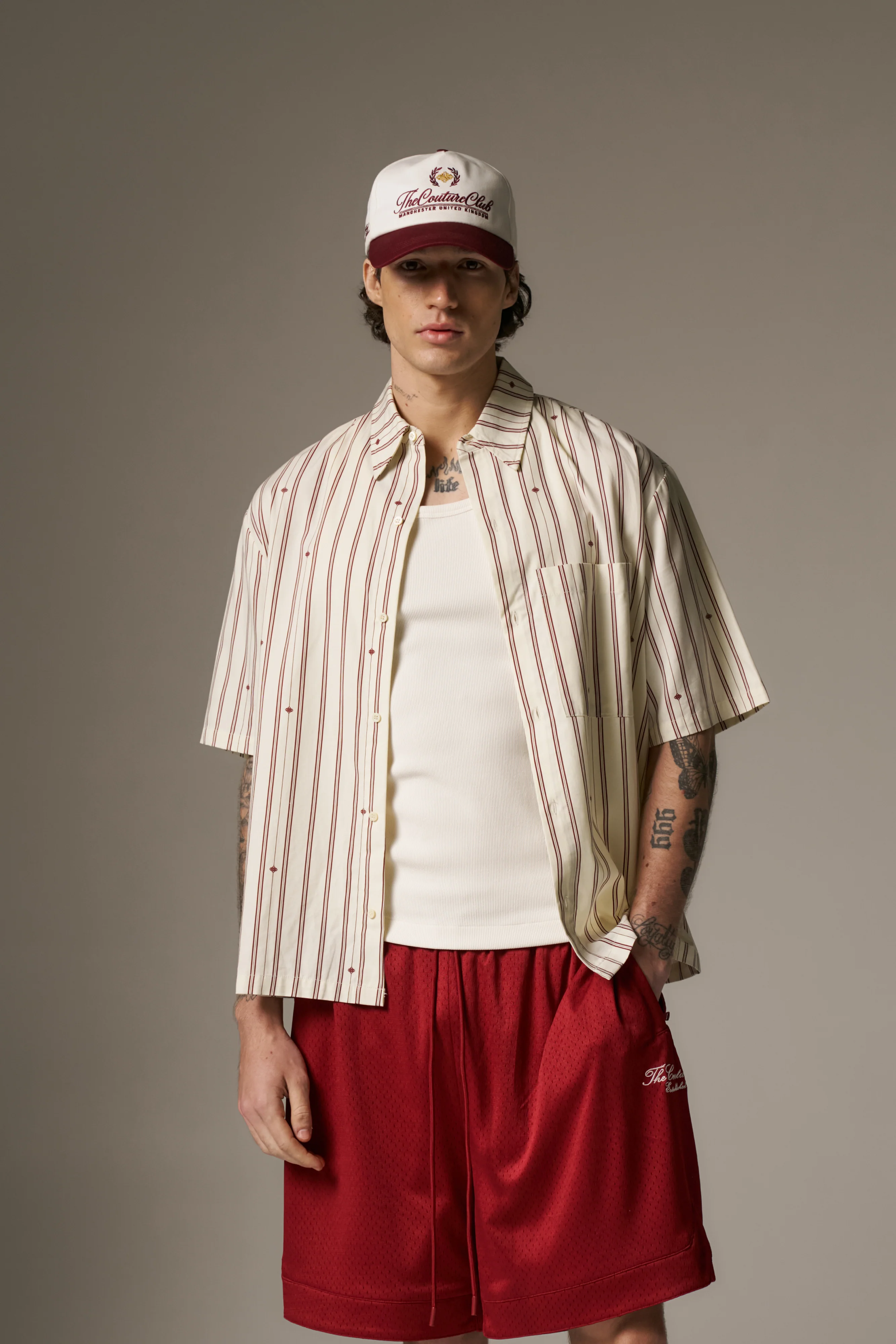EMBLEM STRIPE SHIRT - STONE