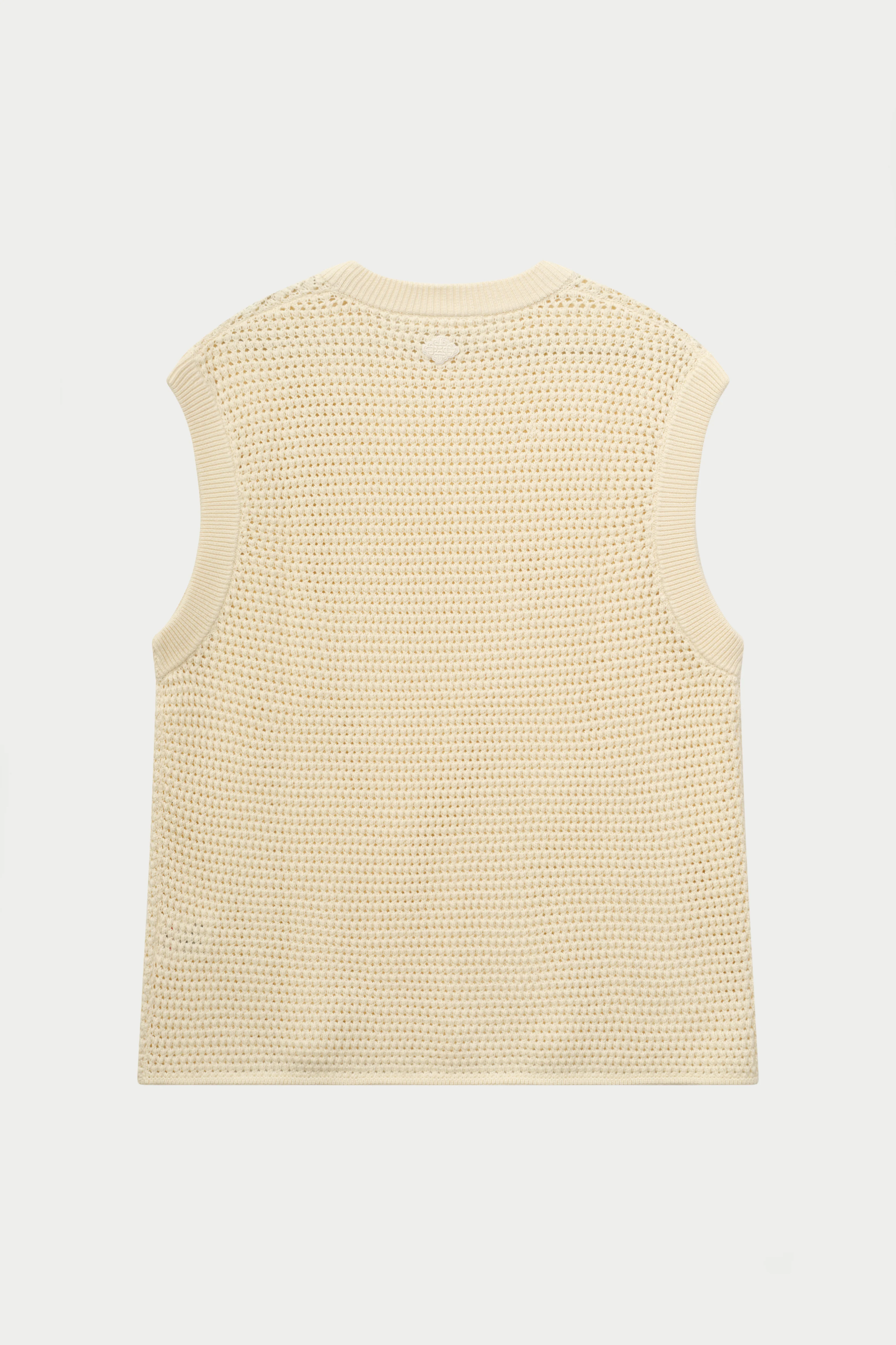 STRIPE CROCHET KNIT VEST - OFF WHITE