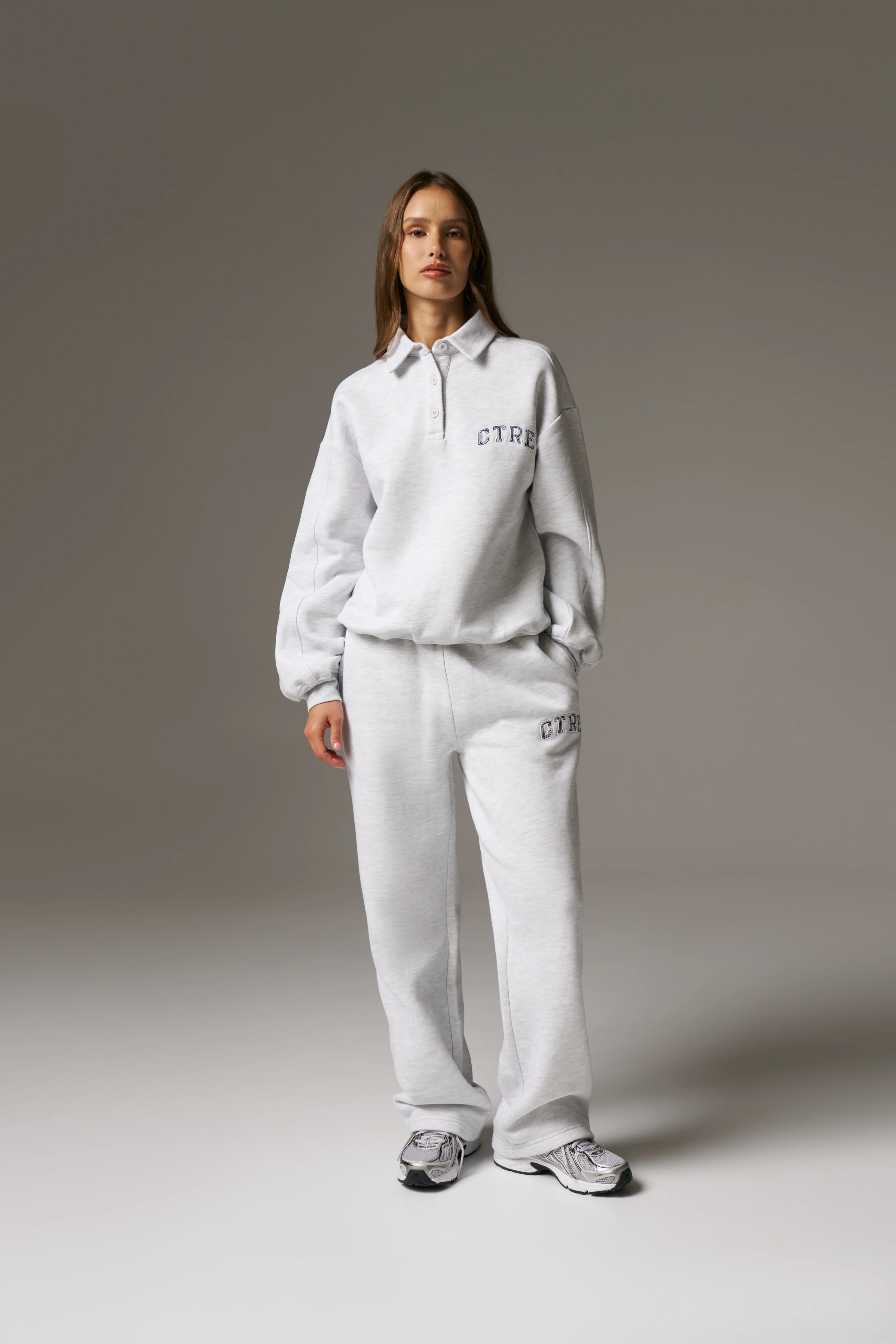 CTRE BUTTON THROUGH POLO - GREY MARL