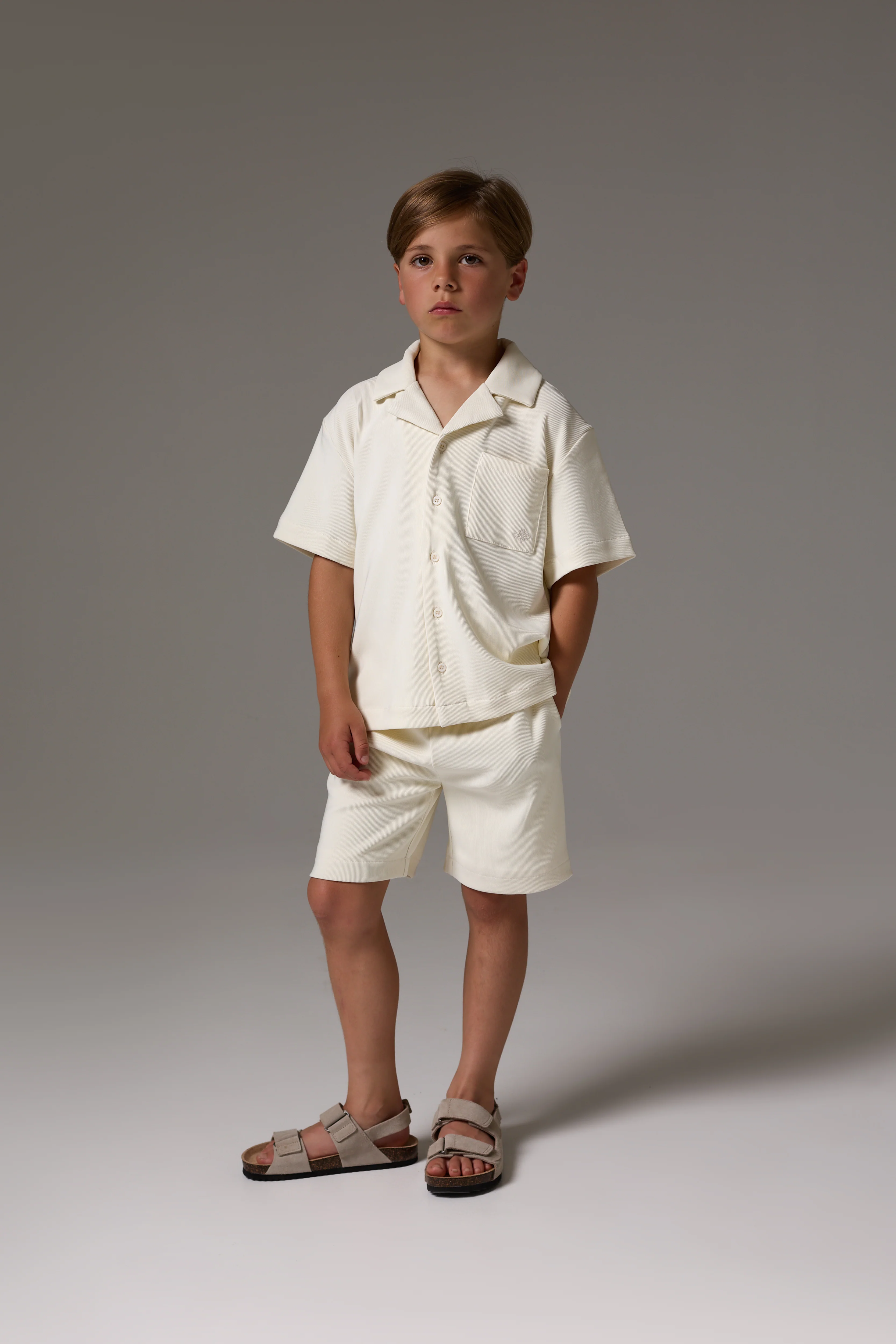 JUNIOR RIB BUTTON THROUGH SHIRT - STONE