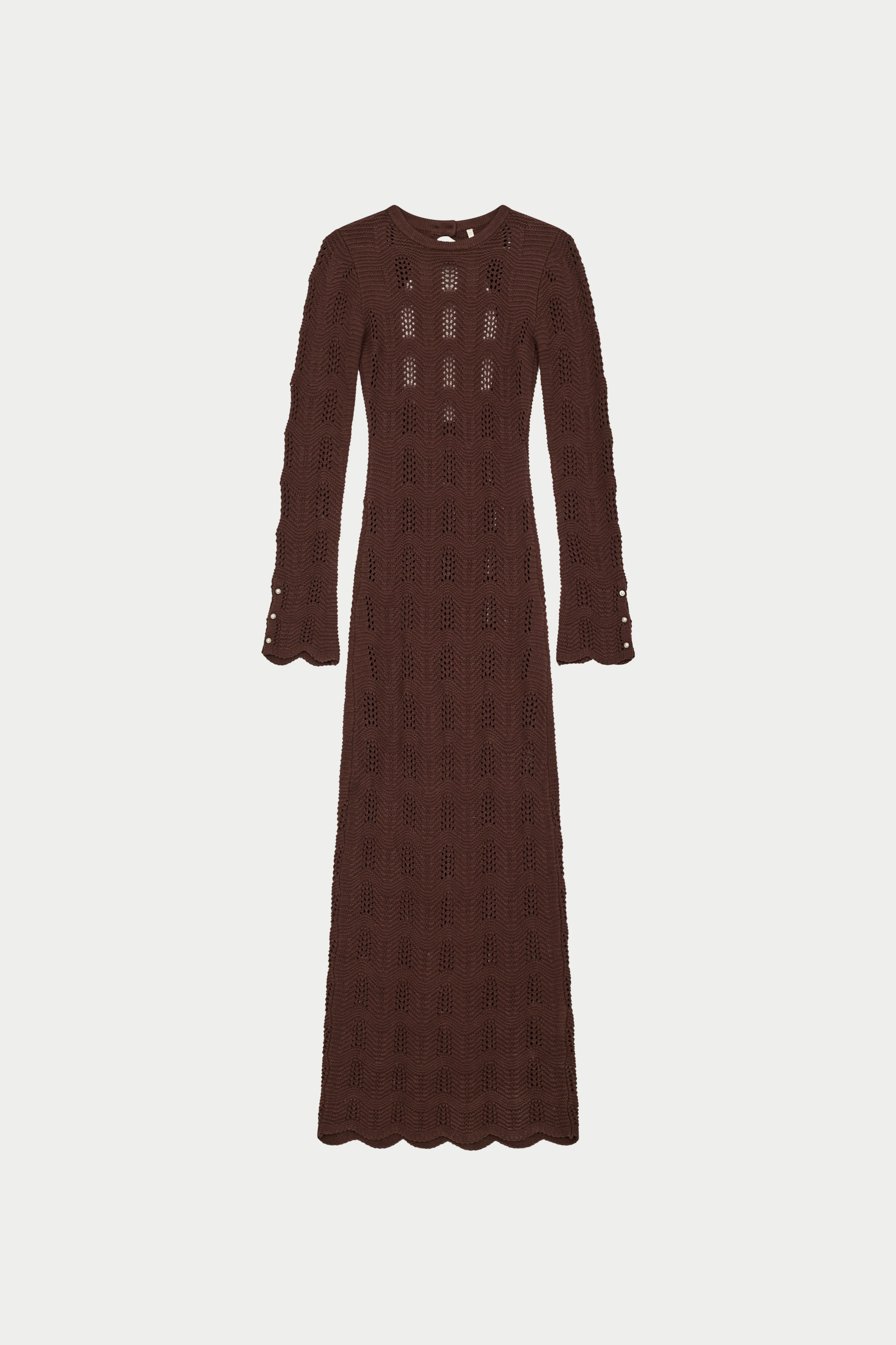 SCALLOP EDGE KNITTED MAXI DRESS - CHOCOLATE