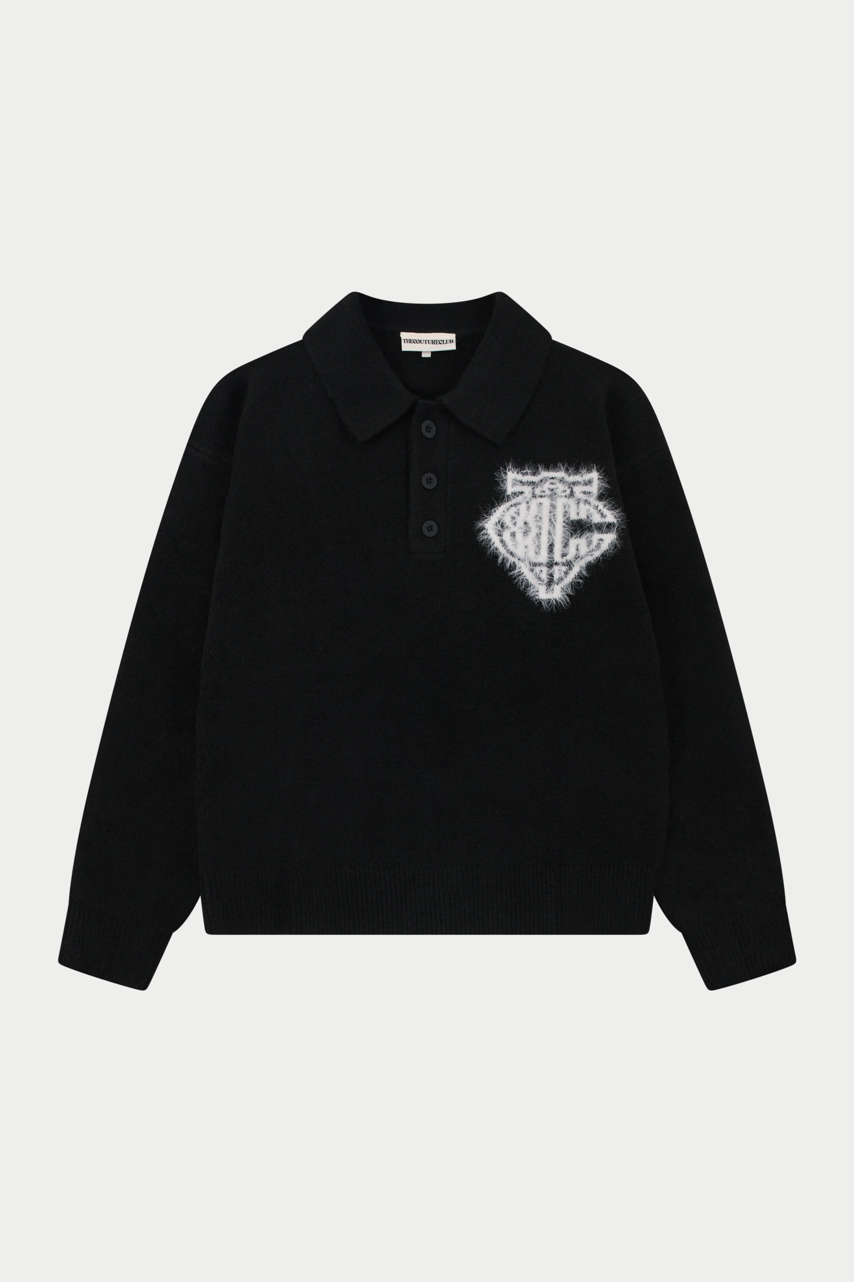 MONOGRAM EMBLEM FLUFFY KNIT POLO - BLACK