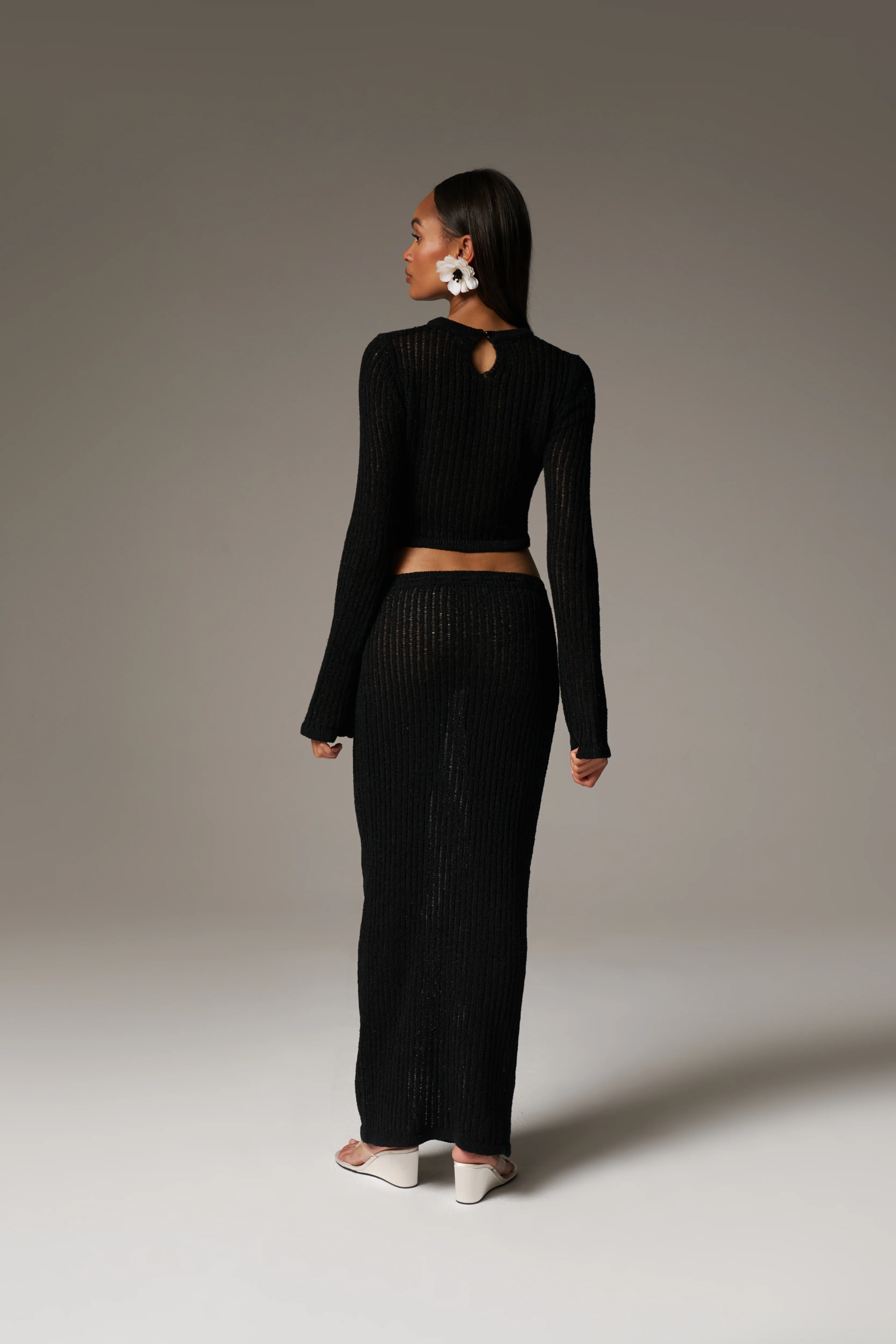 LADDER KNIT MAXI SKIRT - BLACK