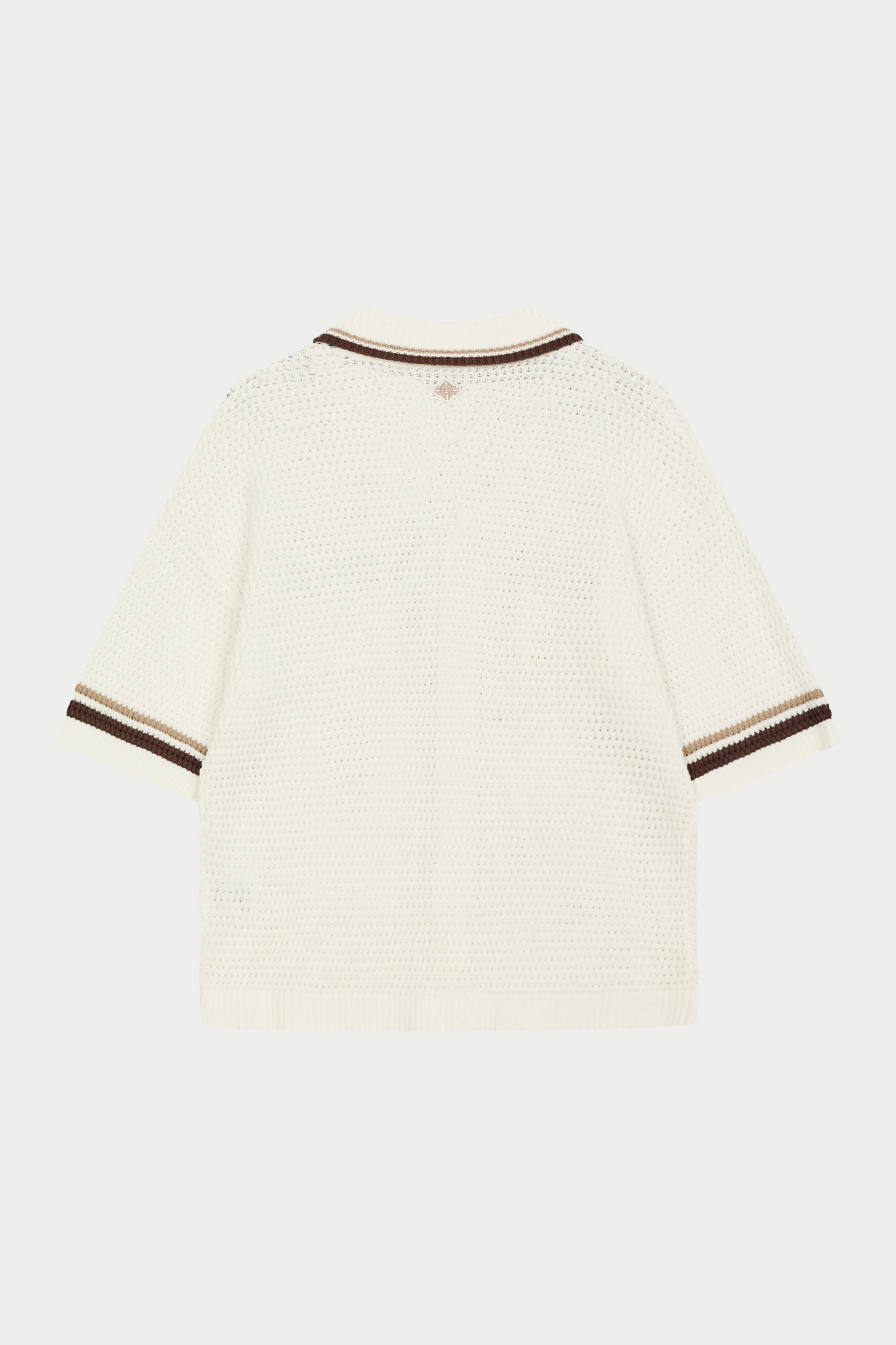 CROCHET KNITTED STRIPE SHIRT - WHITE/BROWN