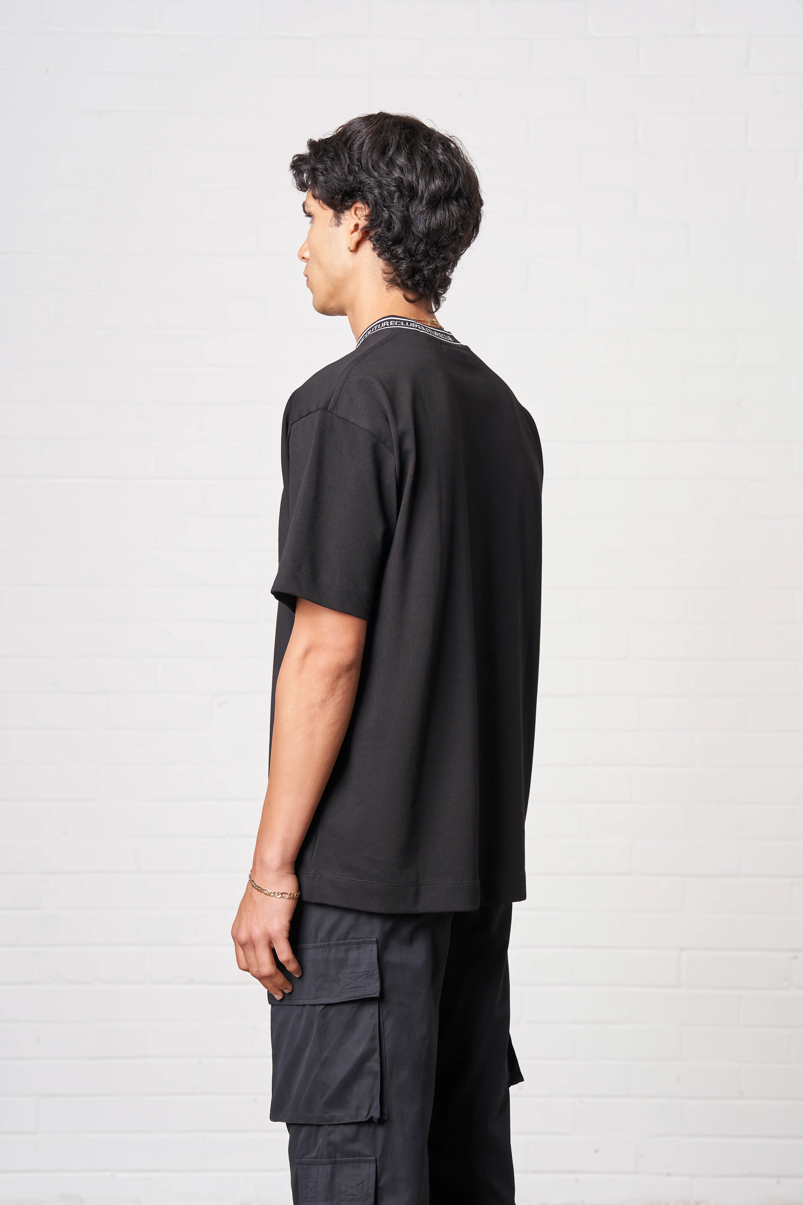 JACQUARD COLLAR T-SHIRT - BLACK