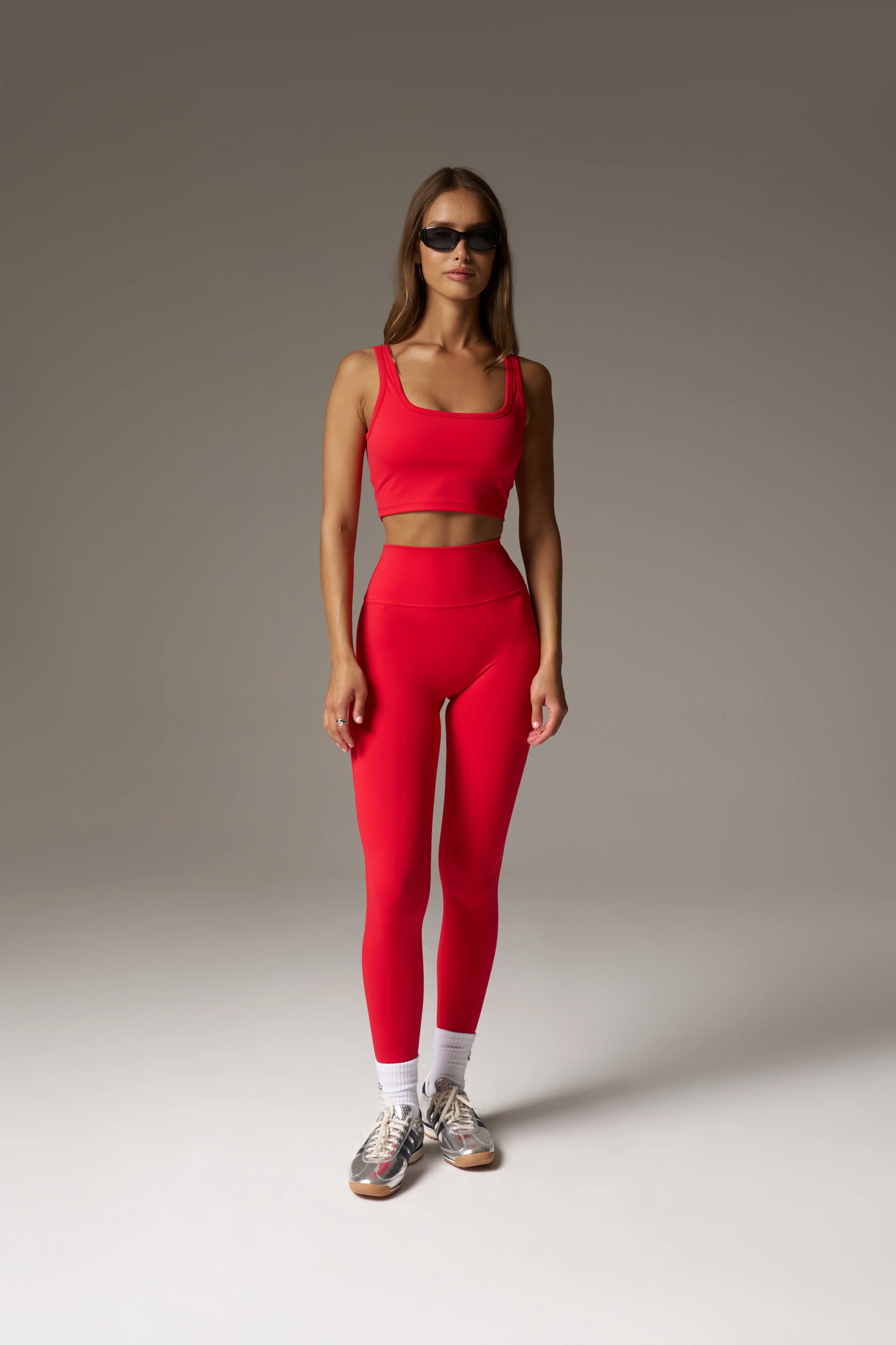 SCULPTING STRETCH EMBLEM LEGGINGS - RED