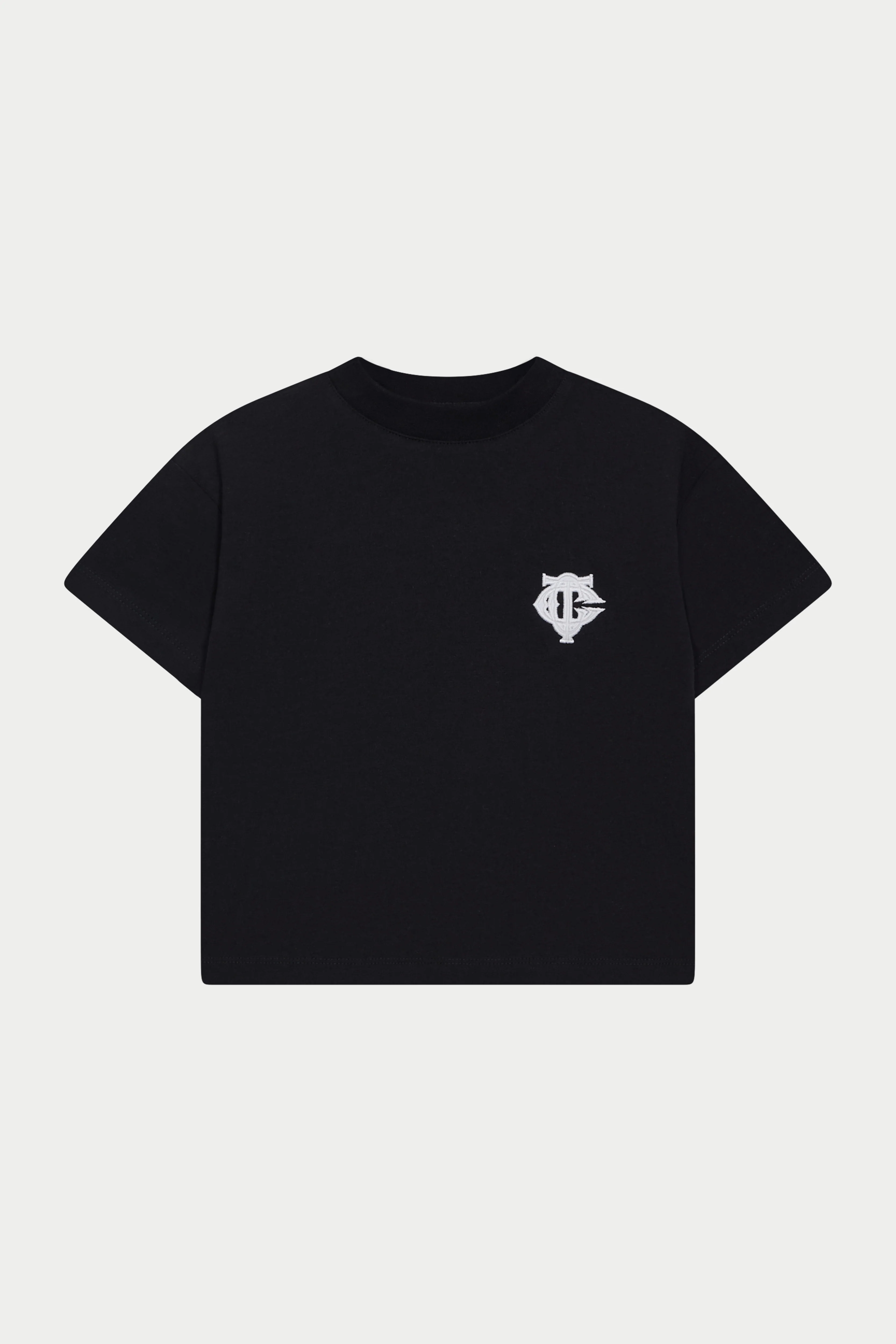 KIDS MONOGRAM EMBLEM APPLIQUE T-SHIRT - BLACK