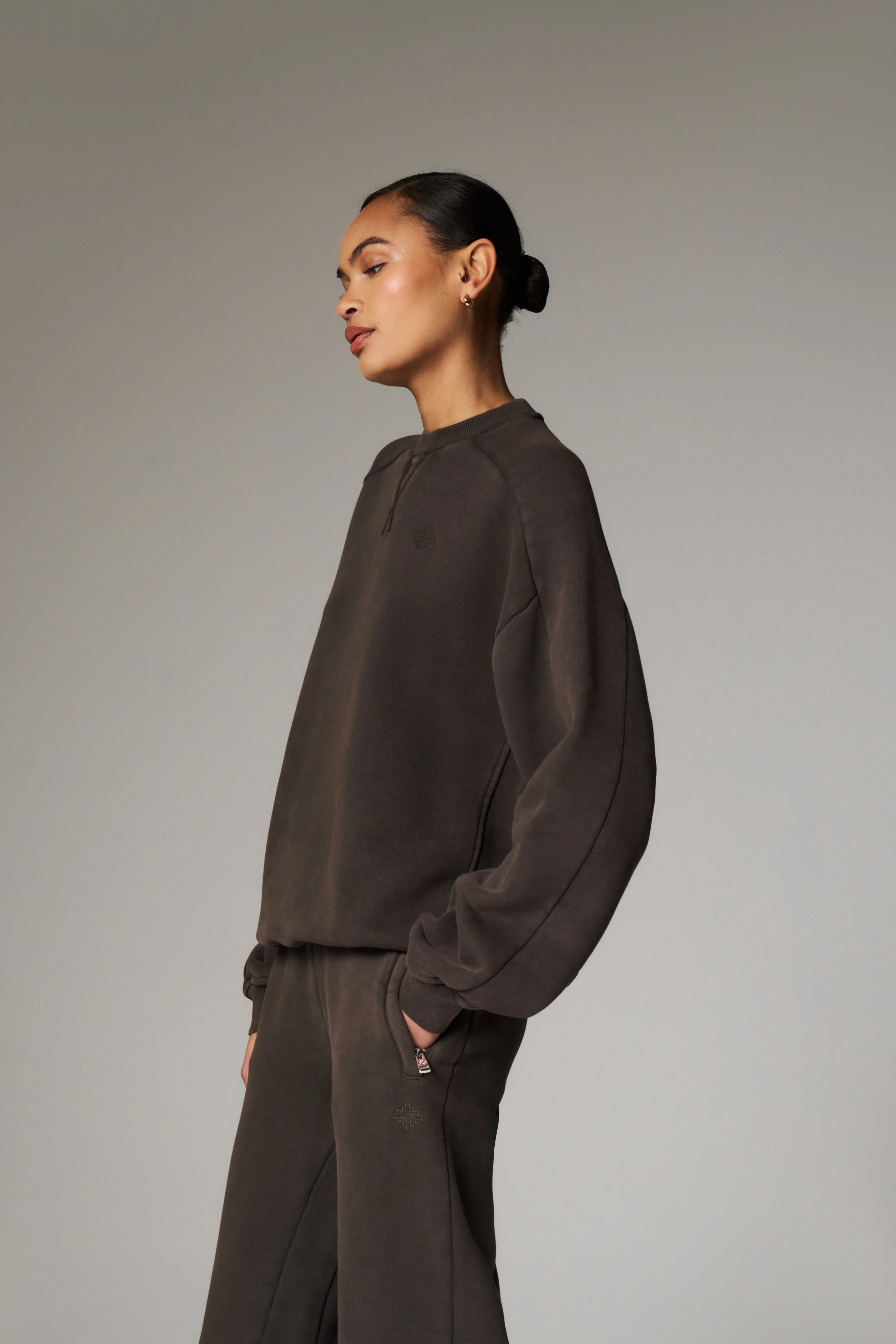 LAUNDERED CLASSICS SEAM DETAIL SWEATSHIRT - WASHED BROWN