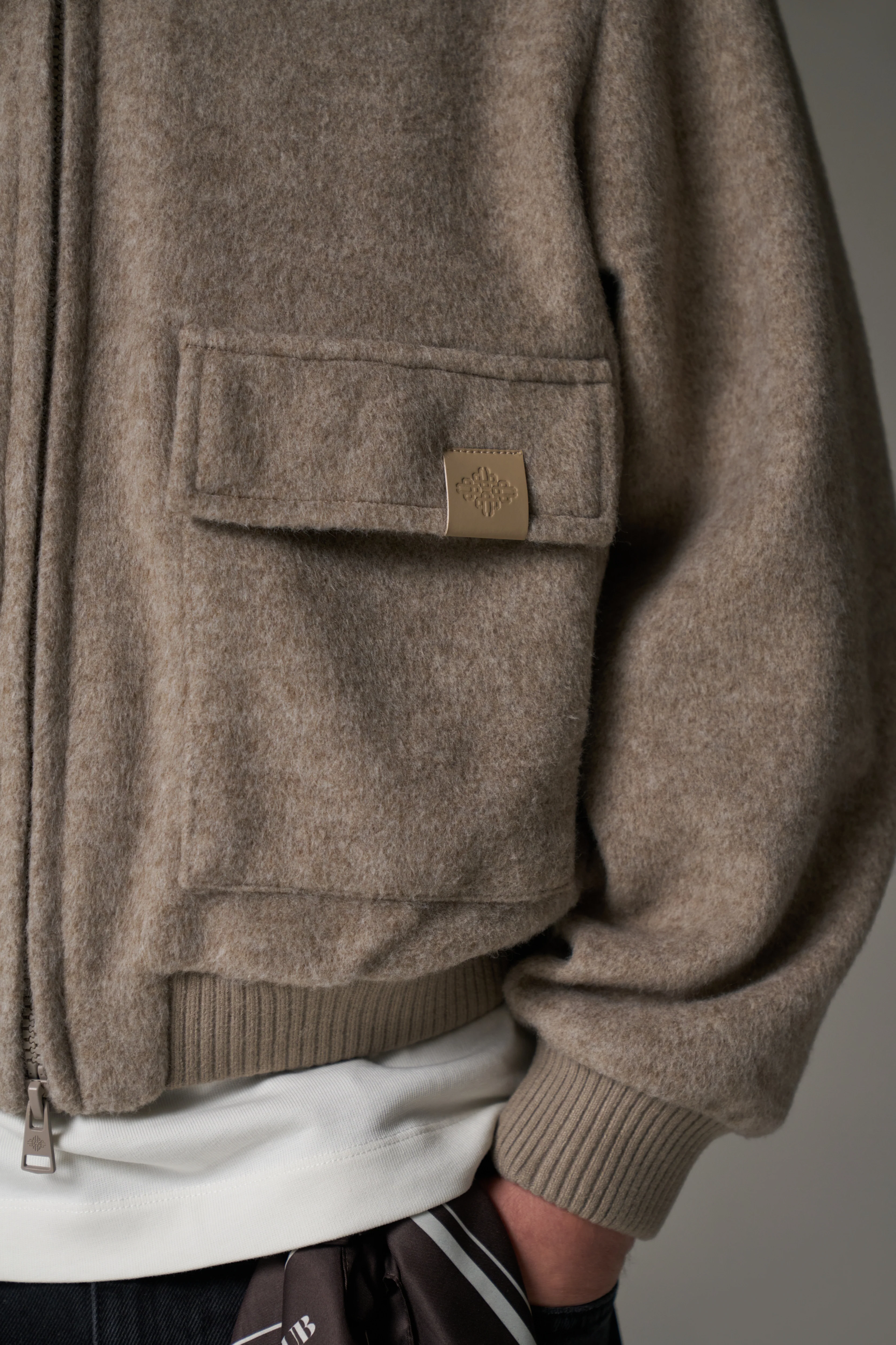 WOOL BLEND BOMBER JACKET - BEIGE