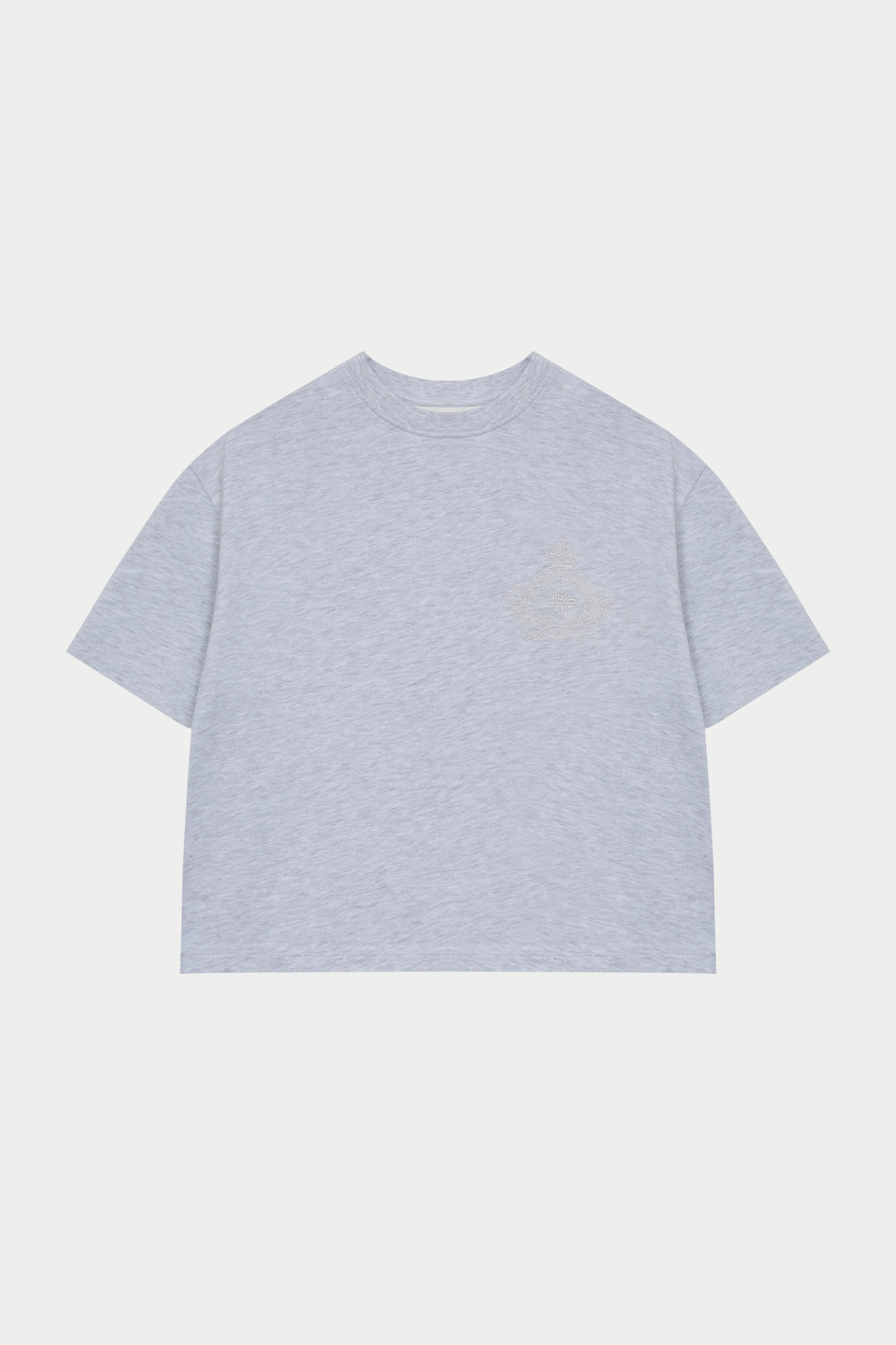 EMBROIDERED CREST T-SHIRT - GREY MARL