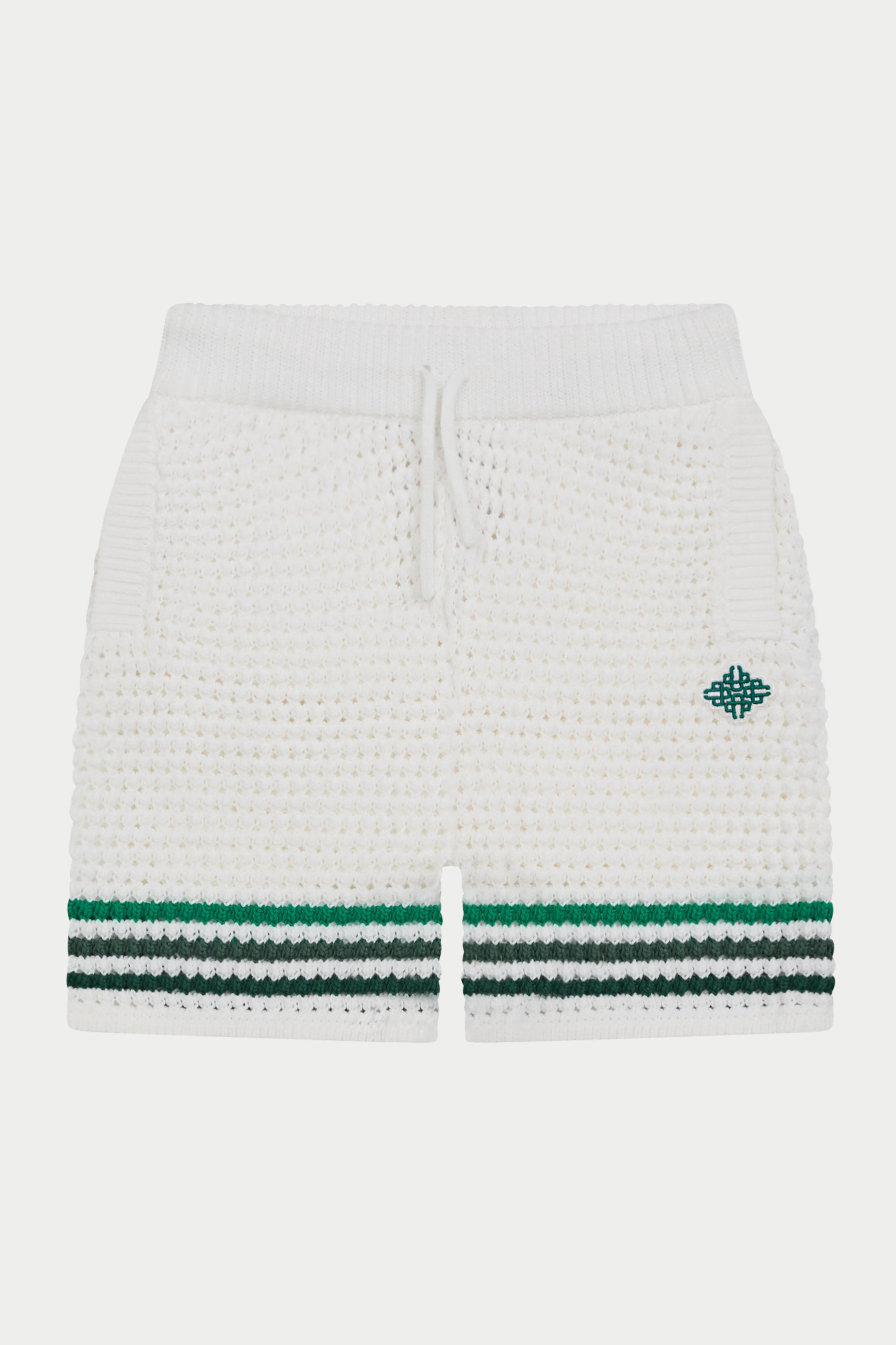 JUNIOR STRIPE CROCHET KNIT SHORTS - WHITE