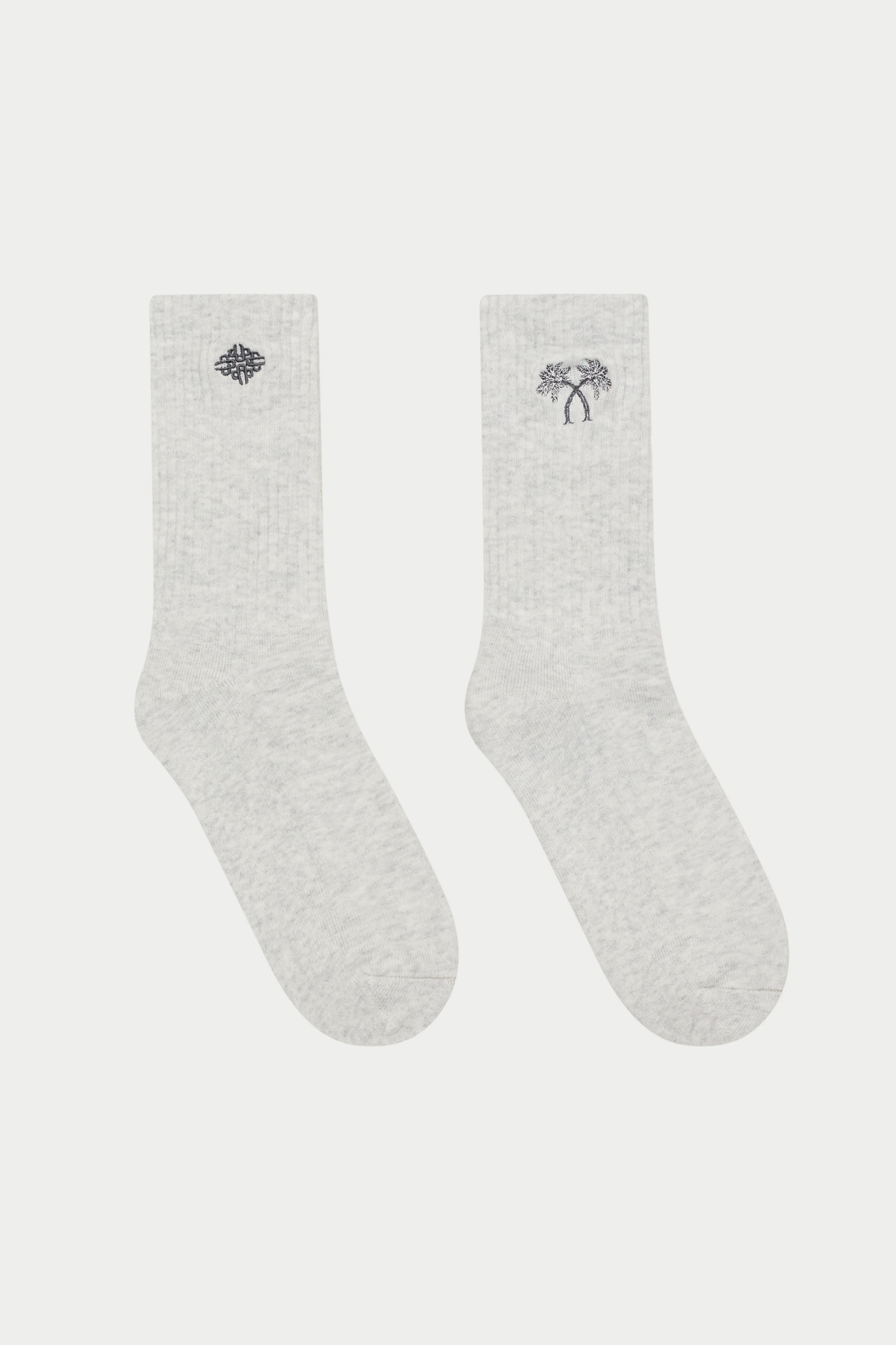 EMBROIDERED PALM SPORTS SOCKS - GREY MARL