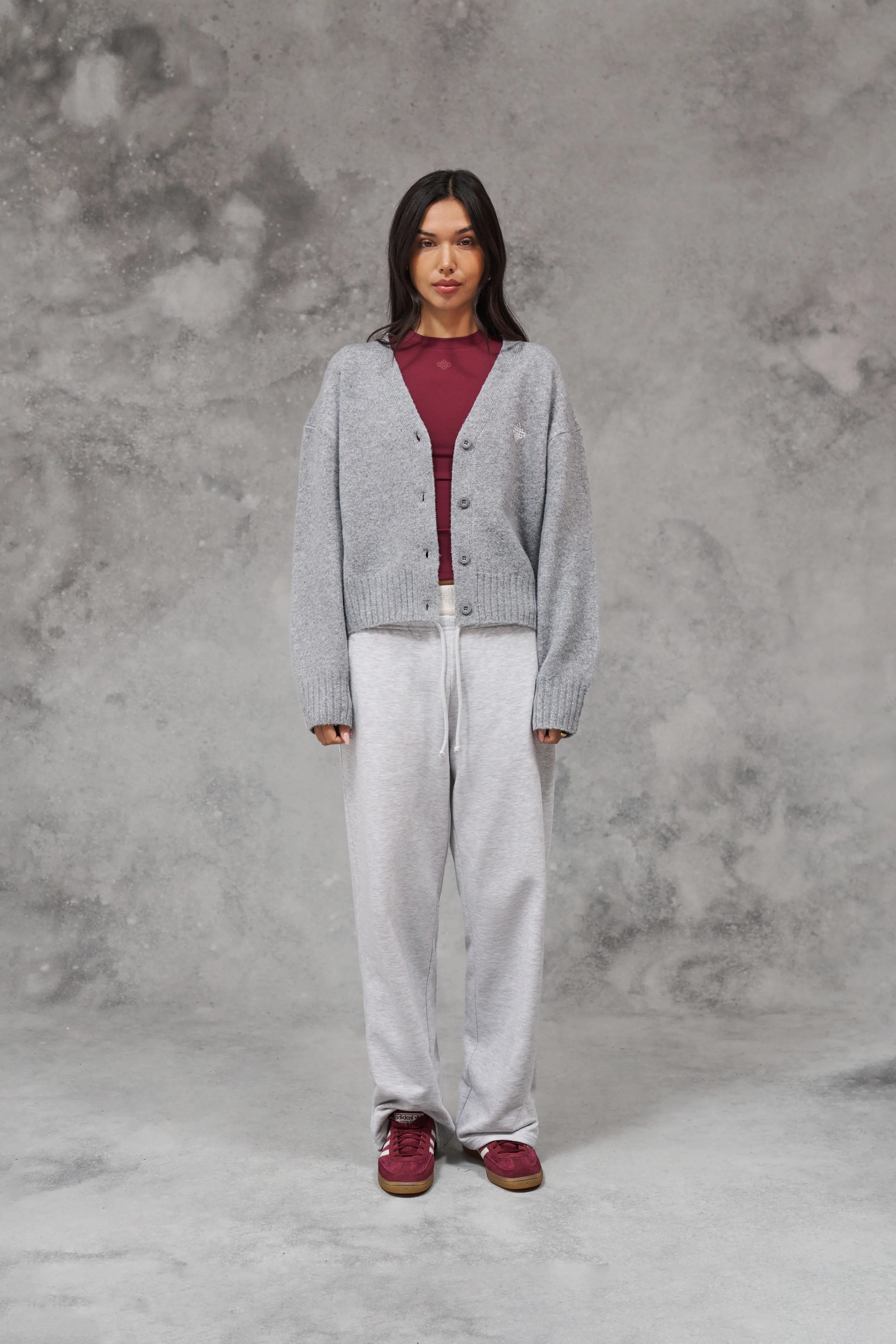 DOUBLE WAISTBAND WIDE LEG JOGGERS - GREY MARL